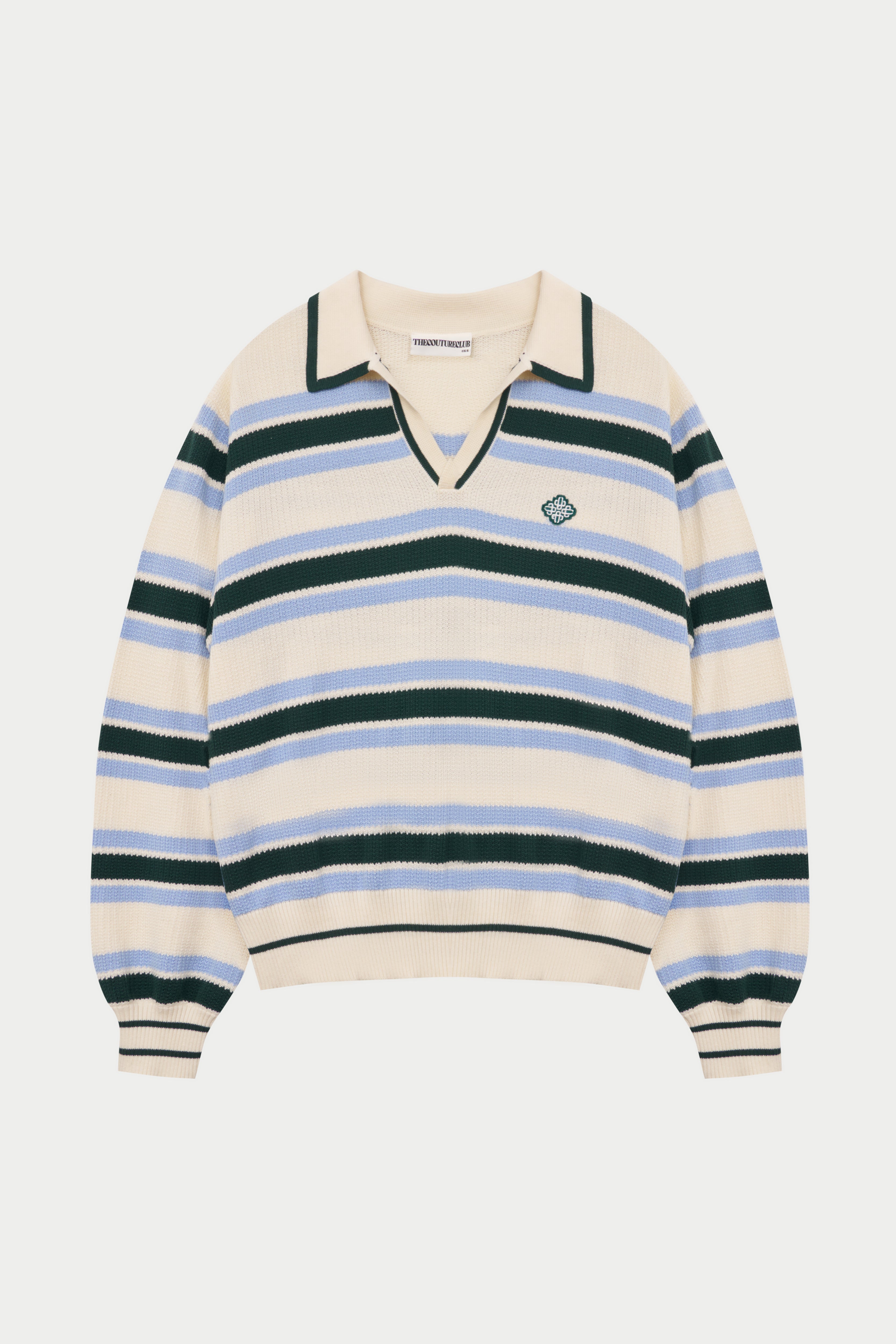 STRIPE KNITTED POLO SWEATSHIRT - OFF WHITE