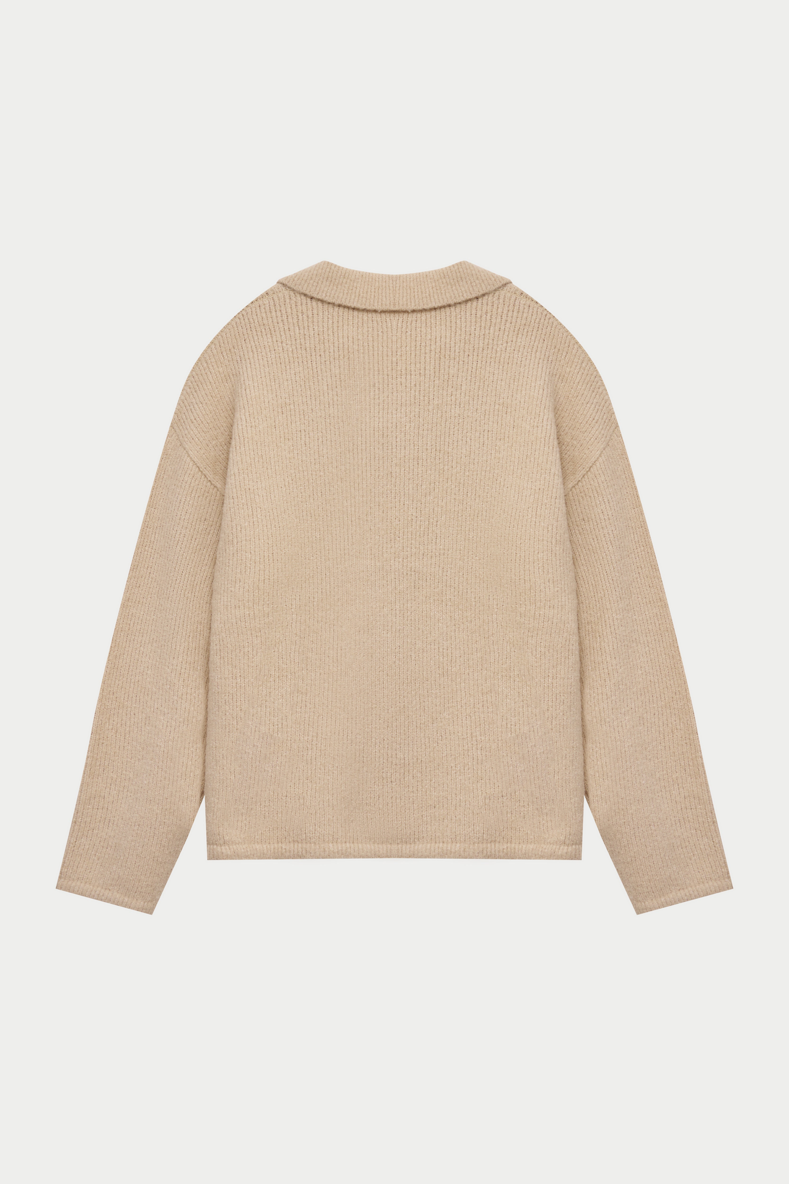 BOUCLE KNIT LONG SLEEVE POLO - STONE