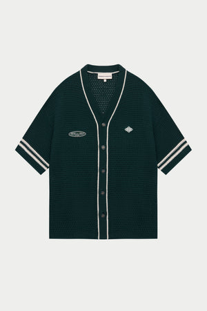 CROCHET KNITTED BASEBALL SHIRT - GREEN