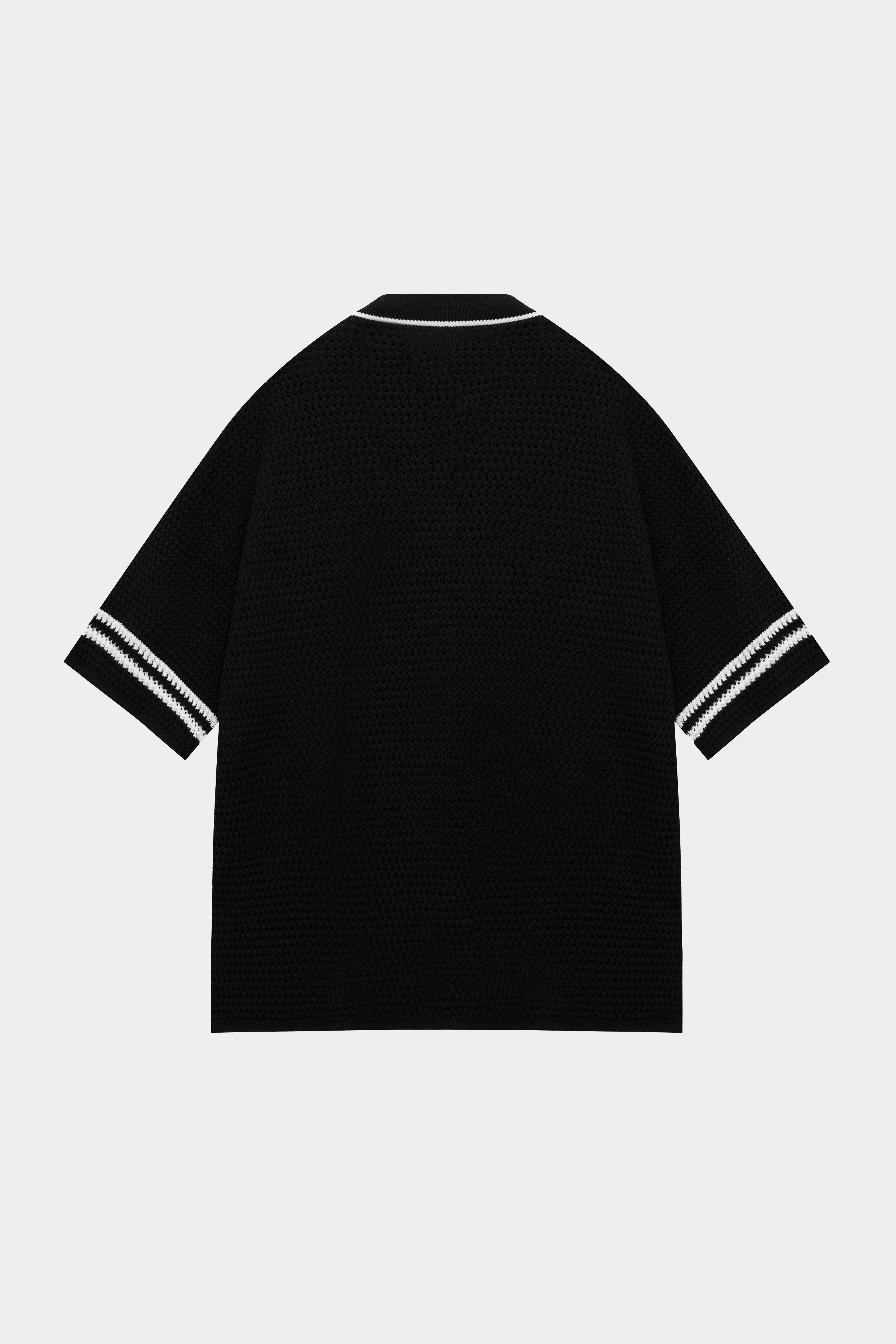 CROCHET KNITTED BASEBALL SHIRT - BLACK