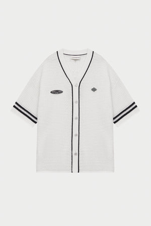 CROCHET KNITTED BASEBALL SHIRT - WHITE