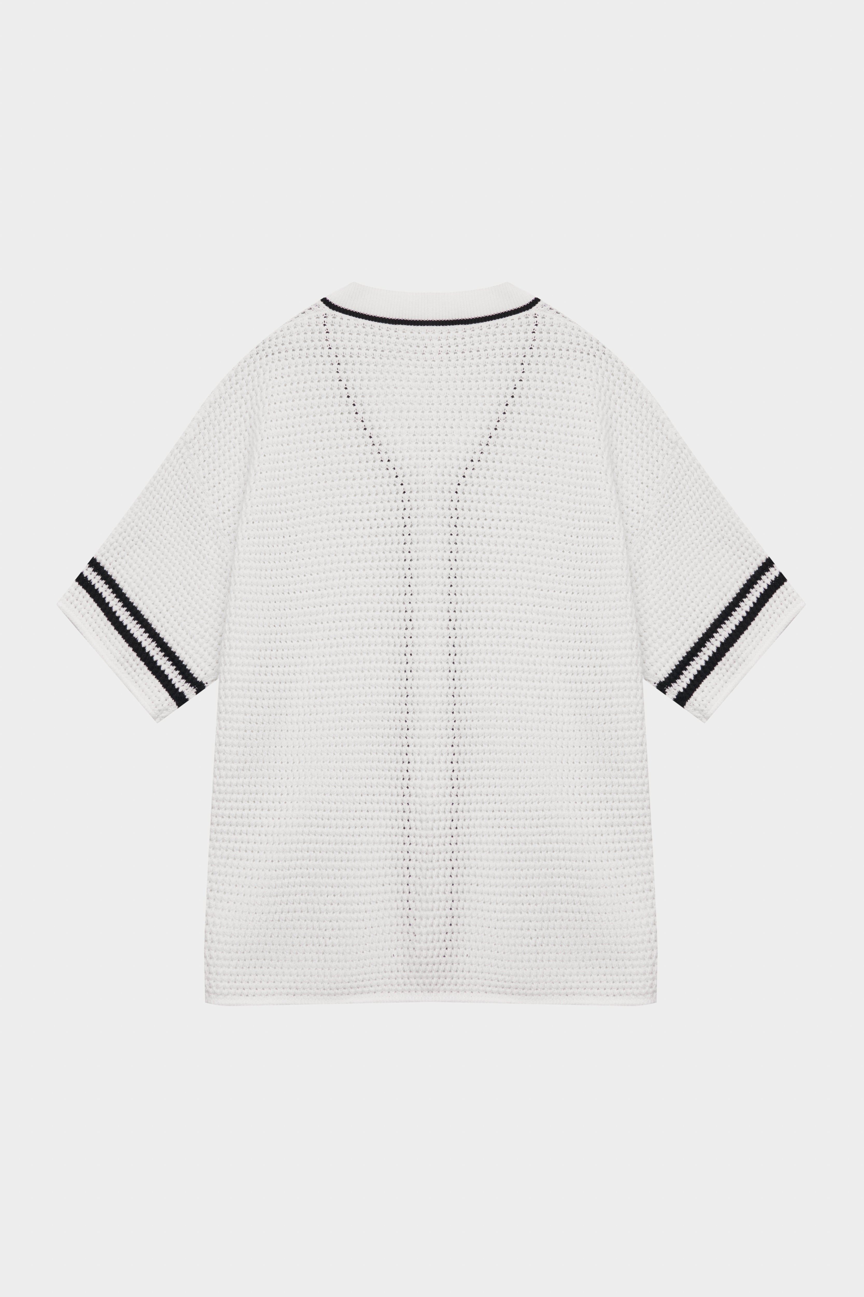CROCHET KNITTED BASEBALL SHIRT - WHITE