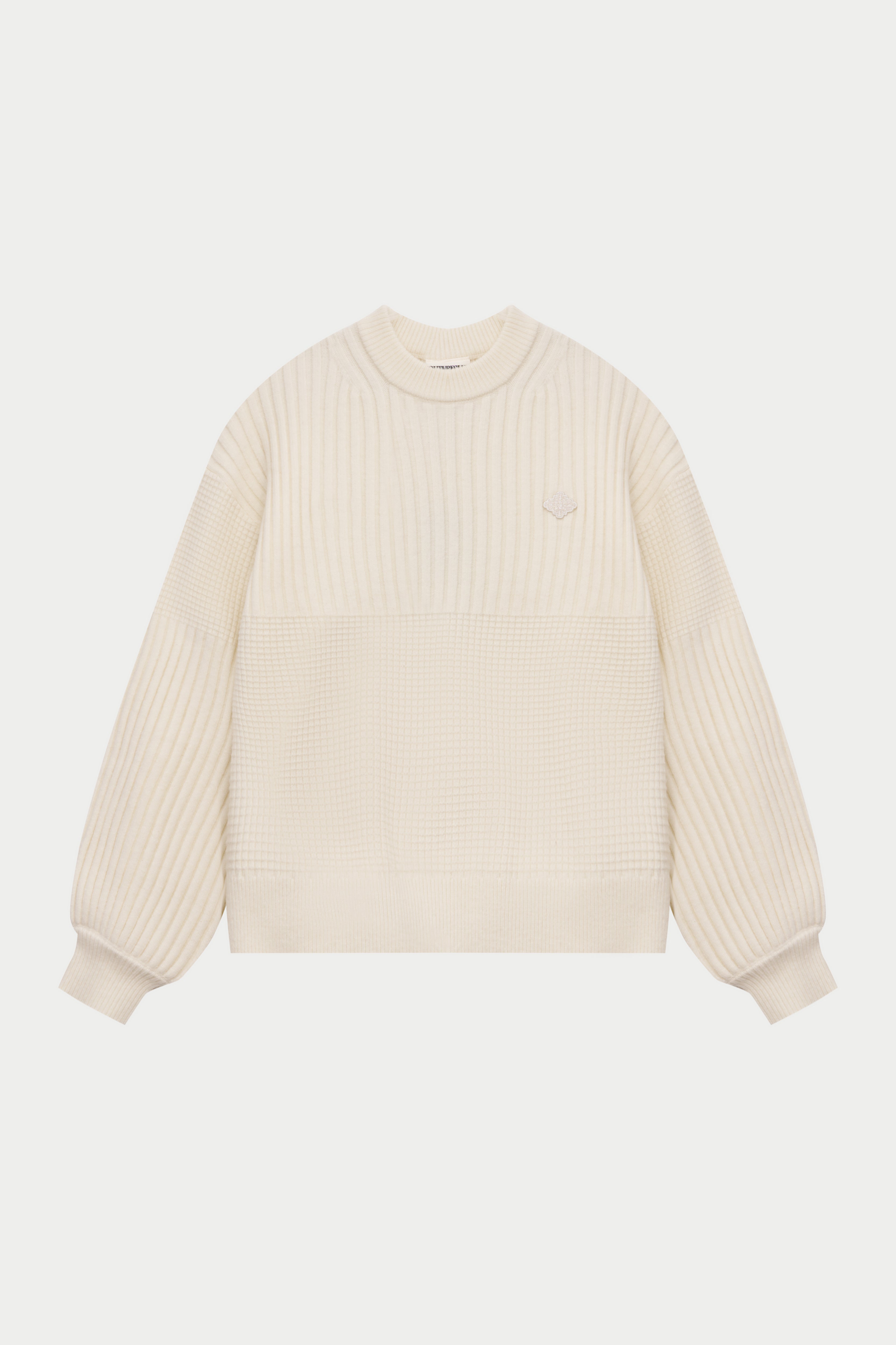 CONTRAST KNIT OVERSIZED CREW - ECRU