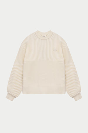 CONTRAST KNIT OVERSIZED CREW - ECRU