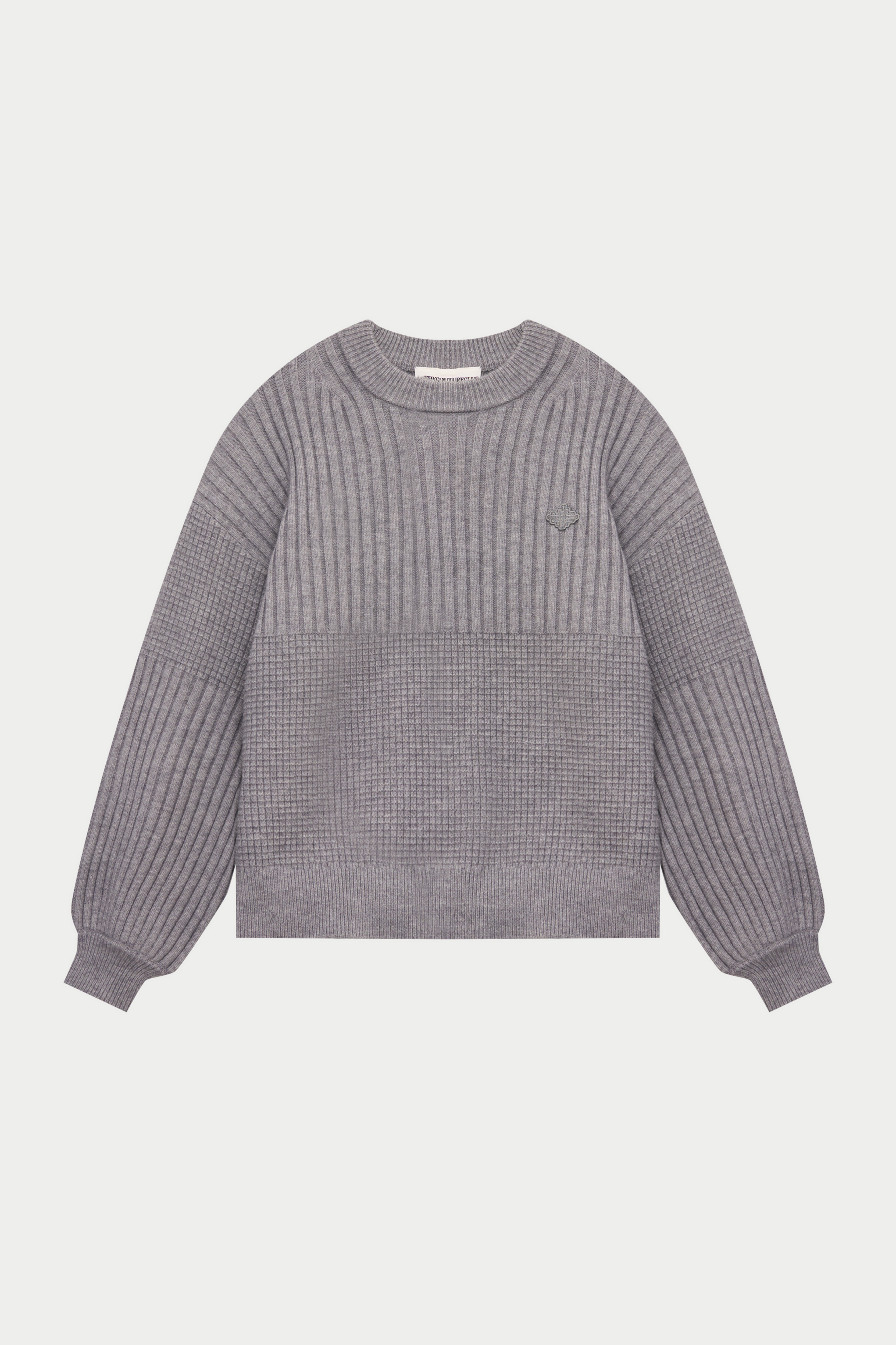 CONTRAST KNIT OVERSIZED CREW - GREY MARL