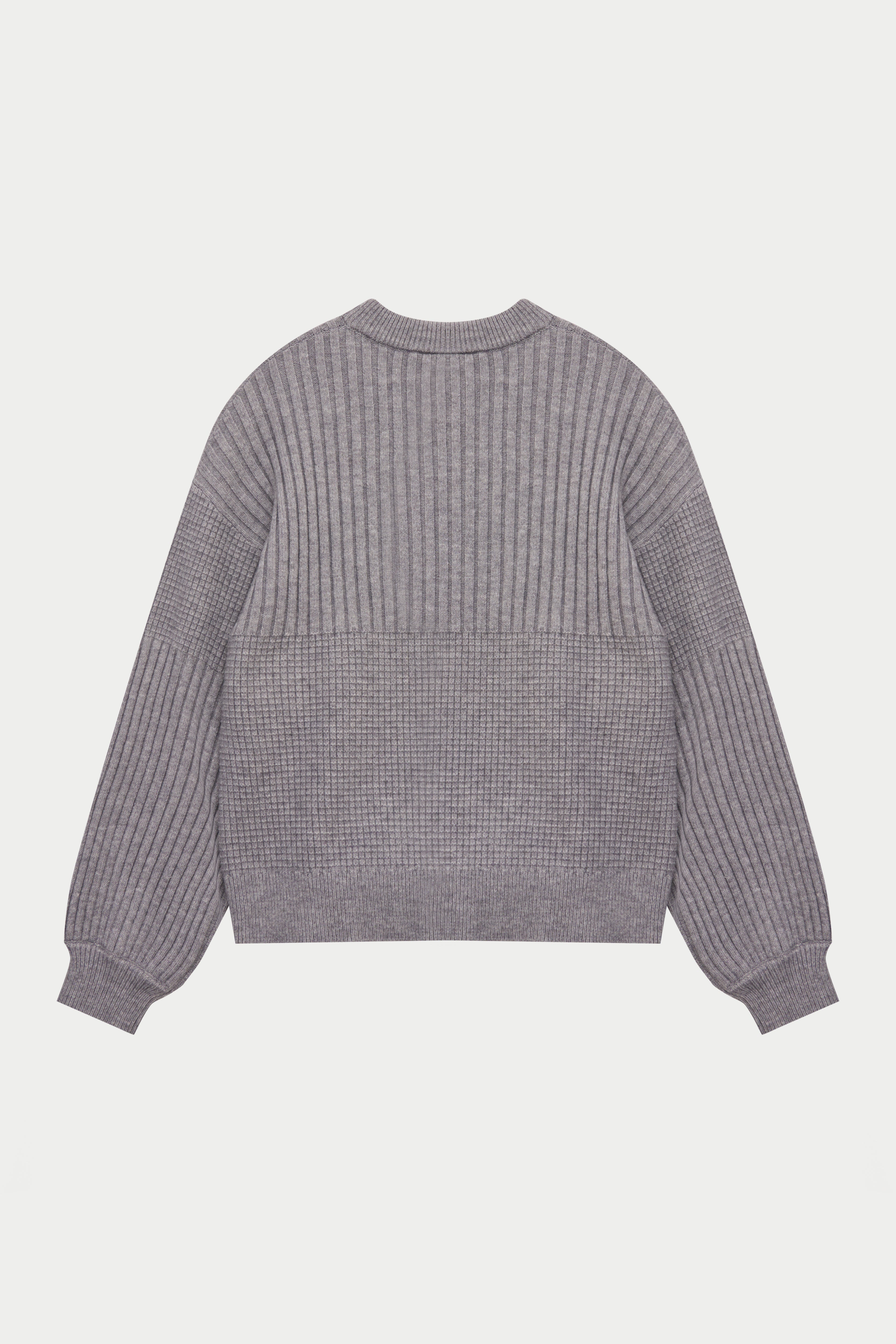 CONTRAST KNIT OVERSIZED CREW - GREY MARL