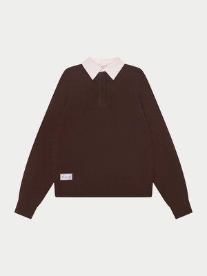 CONTRAST COLLAR KNIT CREW - BROWN