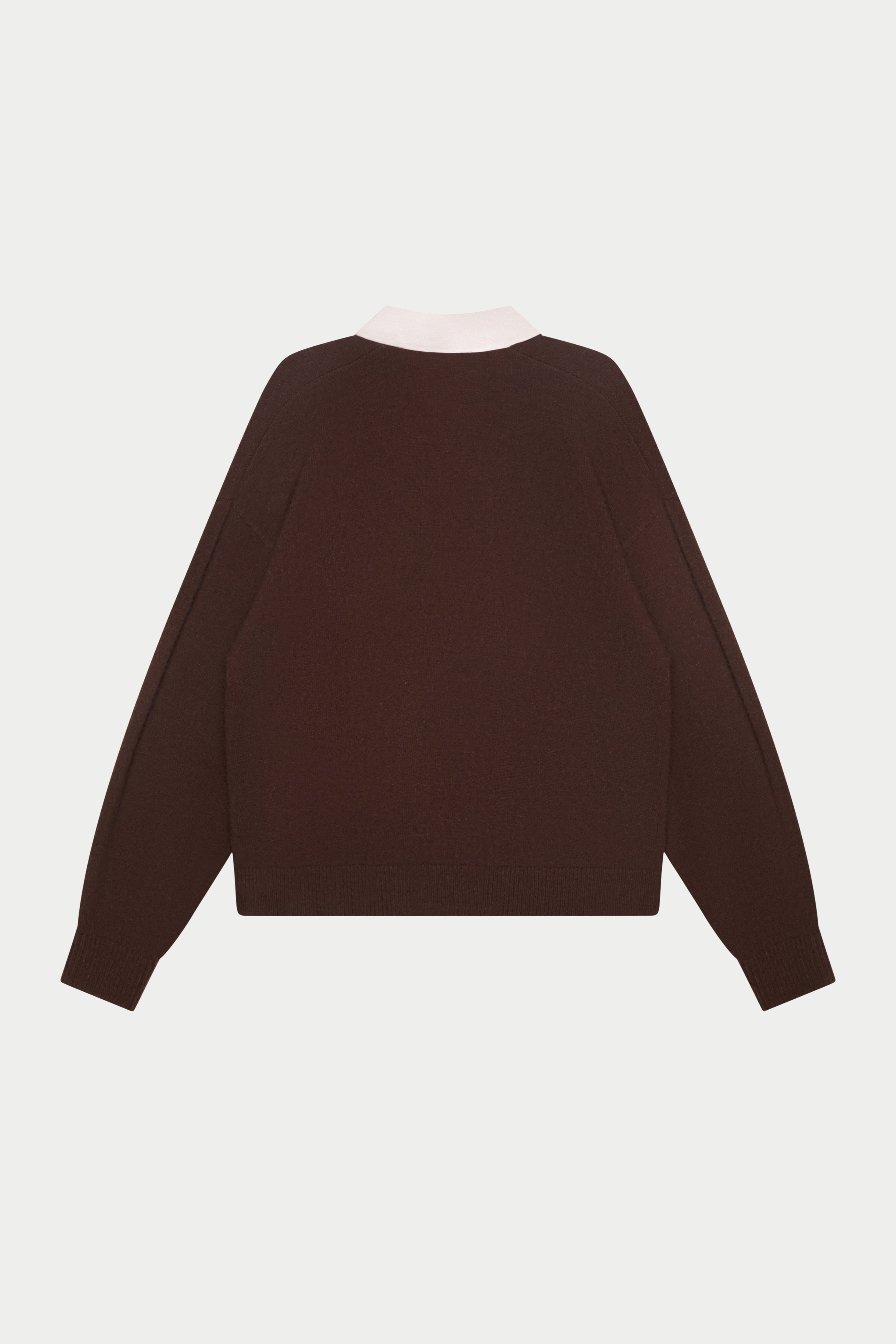 CONTRAST COLLAR KNIT CREW - BROWN