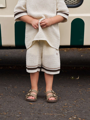 KIDS STRIPE CROCHET KNIT SHORTS - OFF WHITE