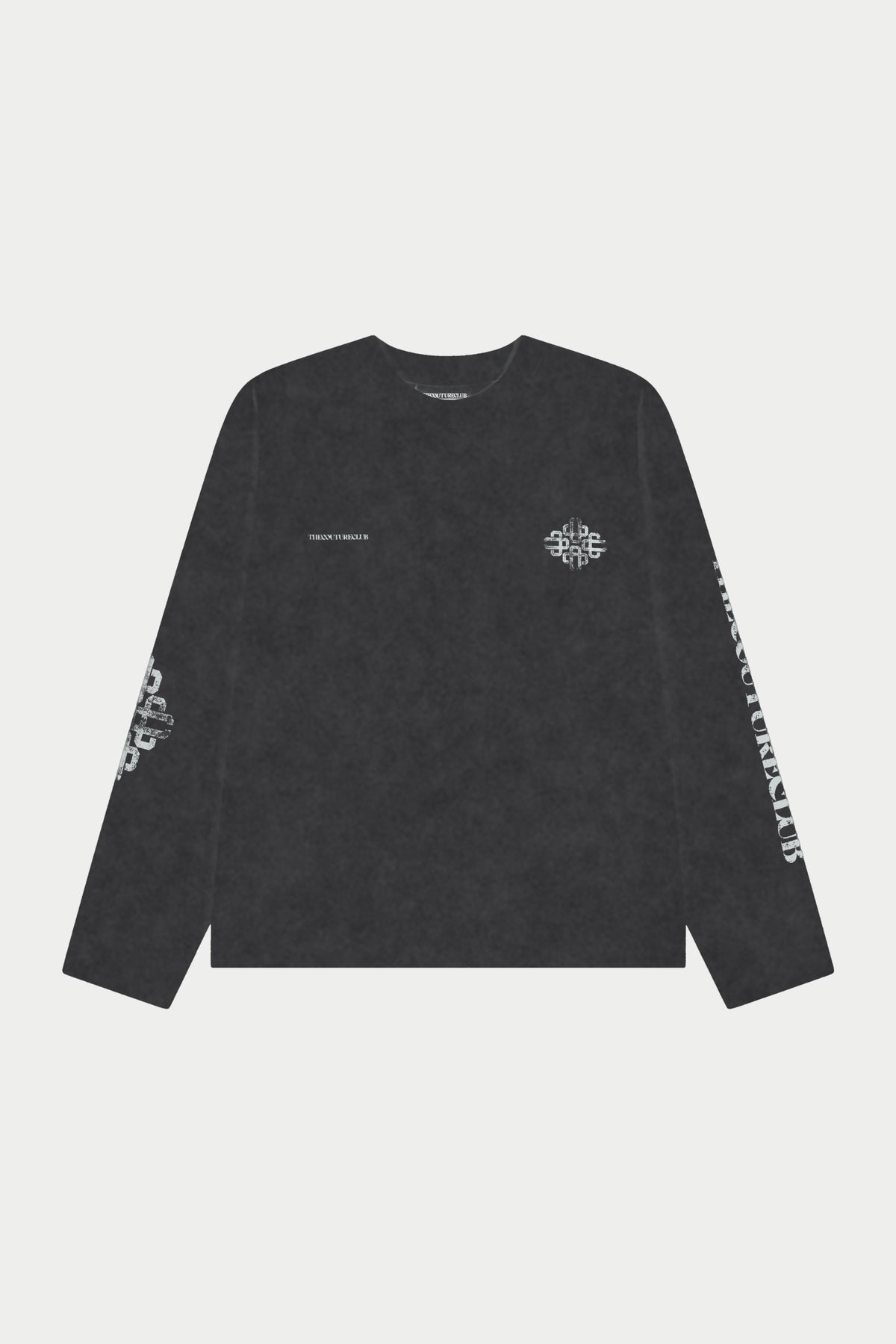 VINTAGE COPYRIGHT PRINT WASHED LONG SLEEVE T-SHIRT - BLACK WHITE