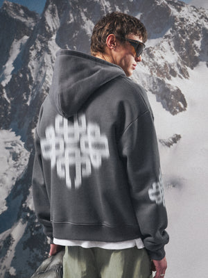 MOTION BLURRED ZIP THROUGH HOODIE - CHARCOAL