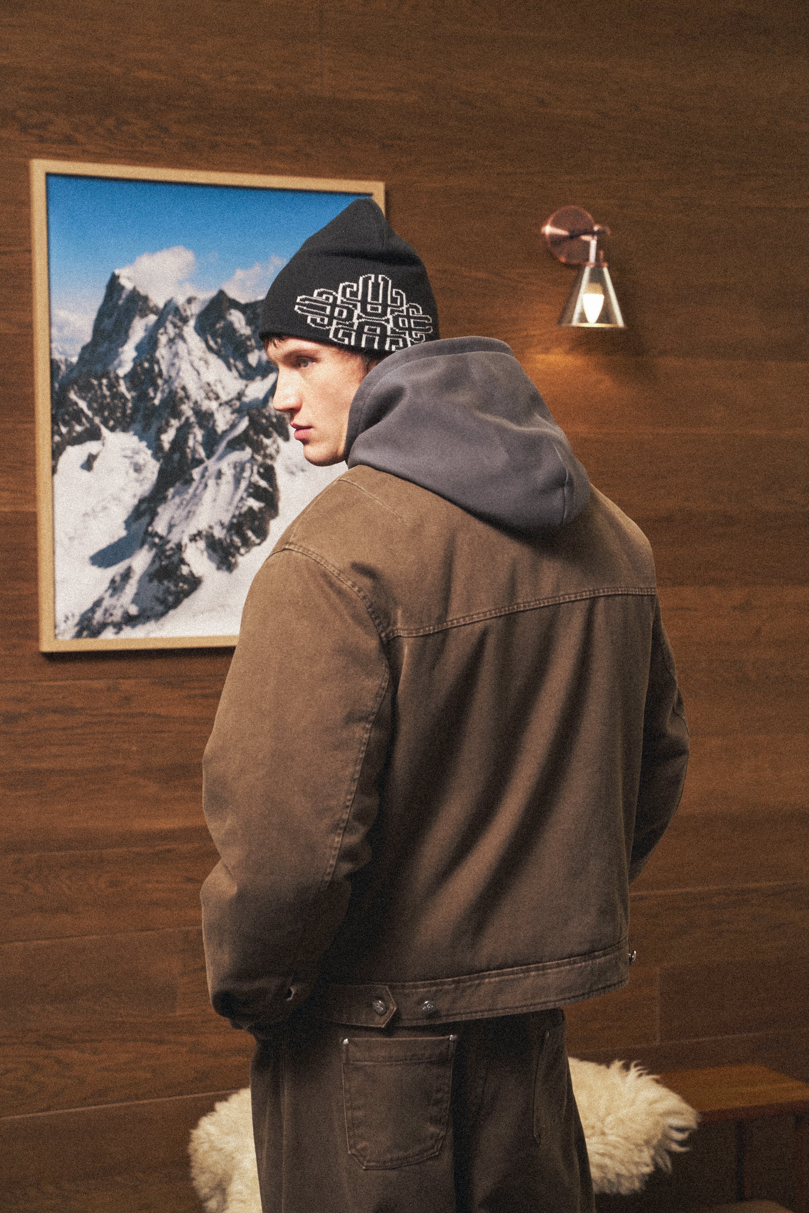 WASHED TWILL PADDED JACKET - BROWN