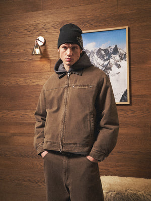 WASHED TWILL PADDED JACKET - BROWN