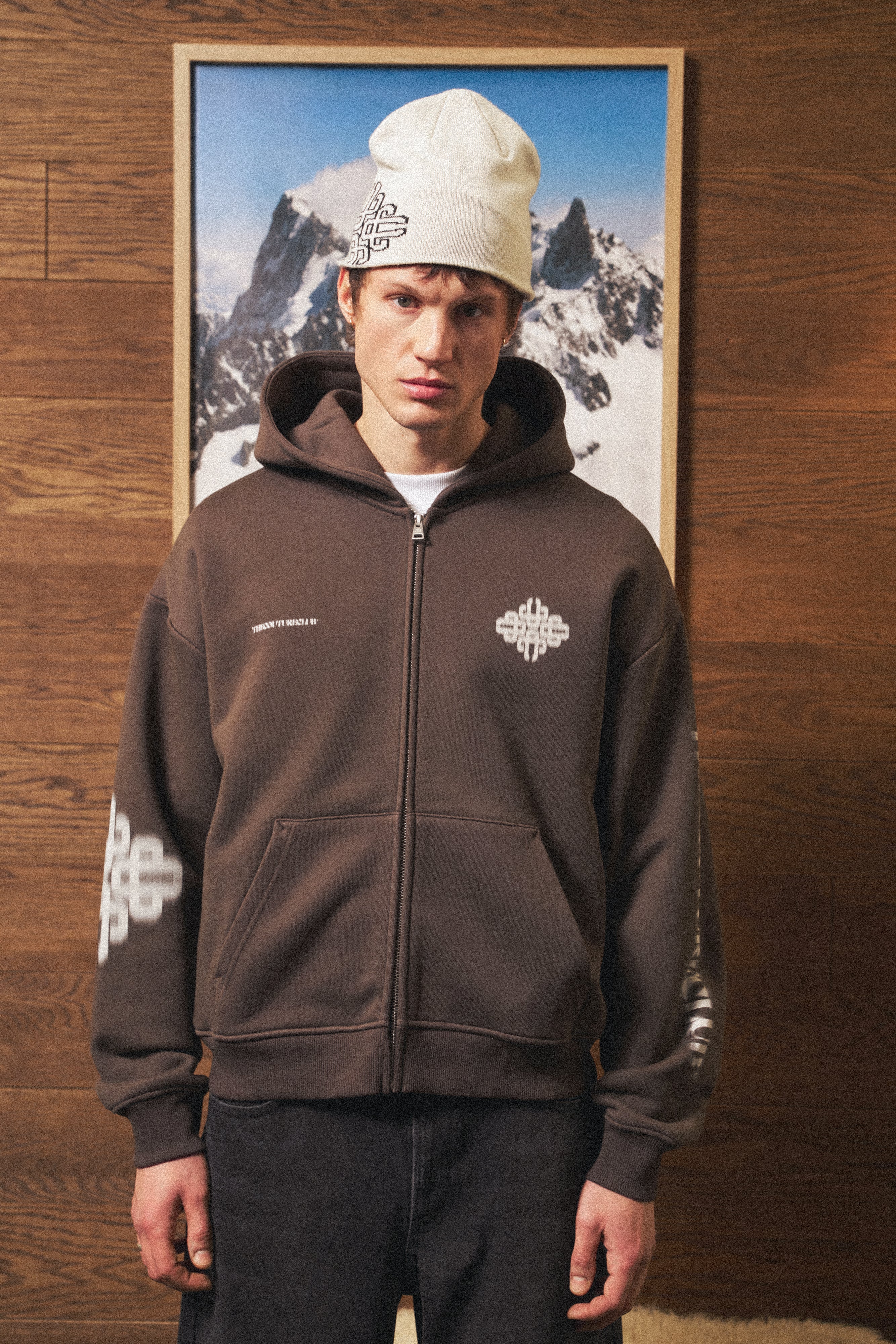 MOTION BLURRED ZIP THROUGH HOODIE - BROWN