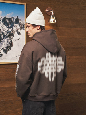 MOTION BLURRED ZIP THROUGH HOODIE - BROWN