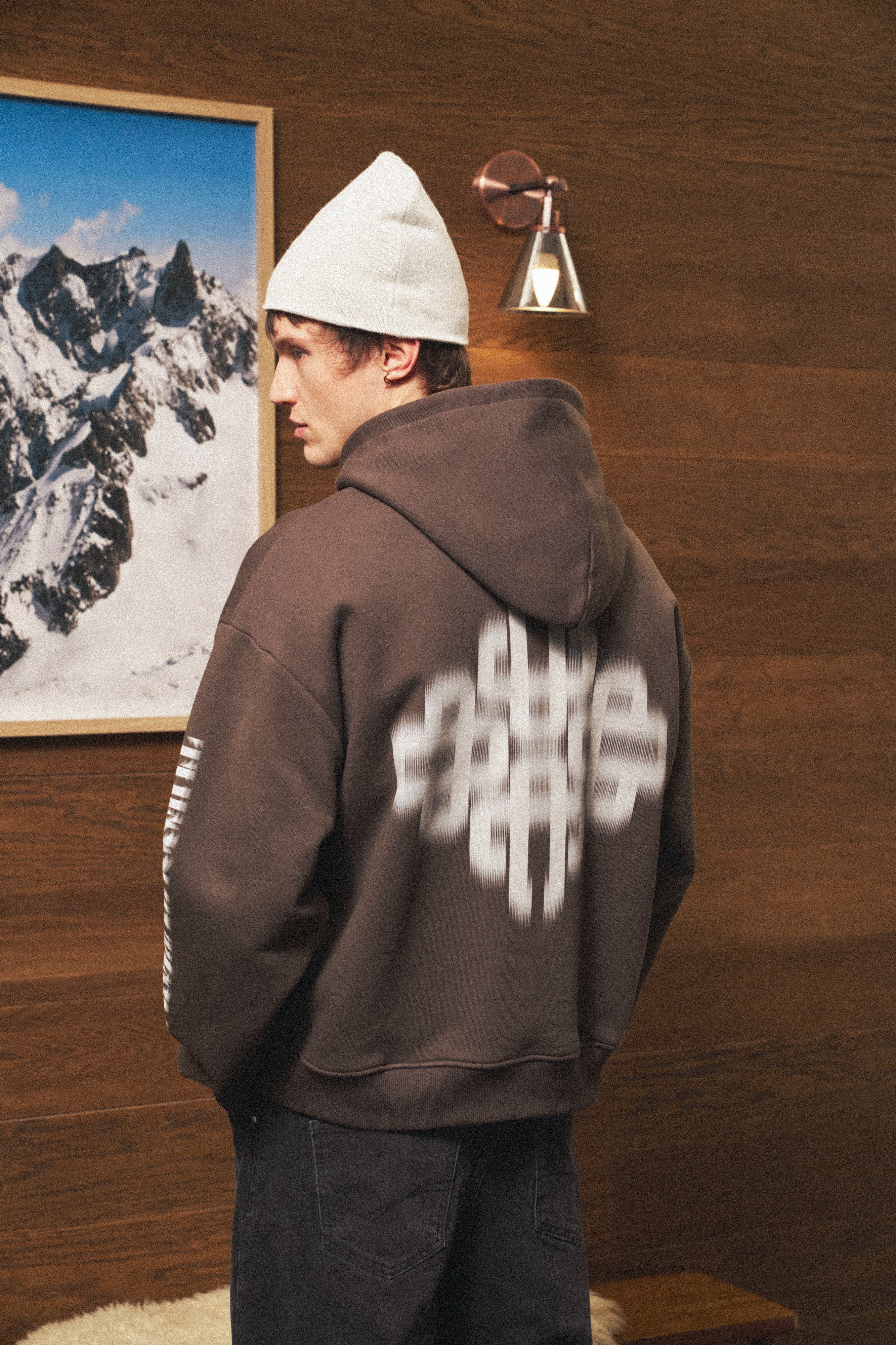 MOTION BLURRED ZIP THROUGH HOODIE - BROWN