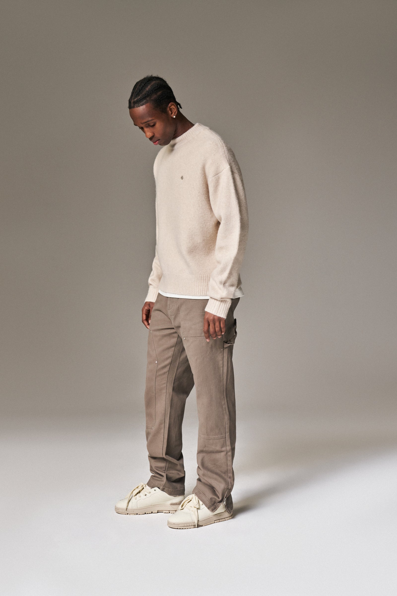 TWILL RIVET DETAIL CARPENTER PANT - BROWN