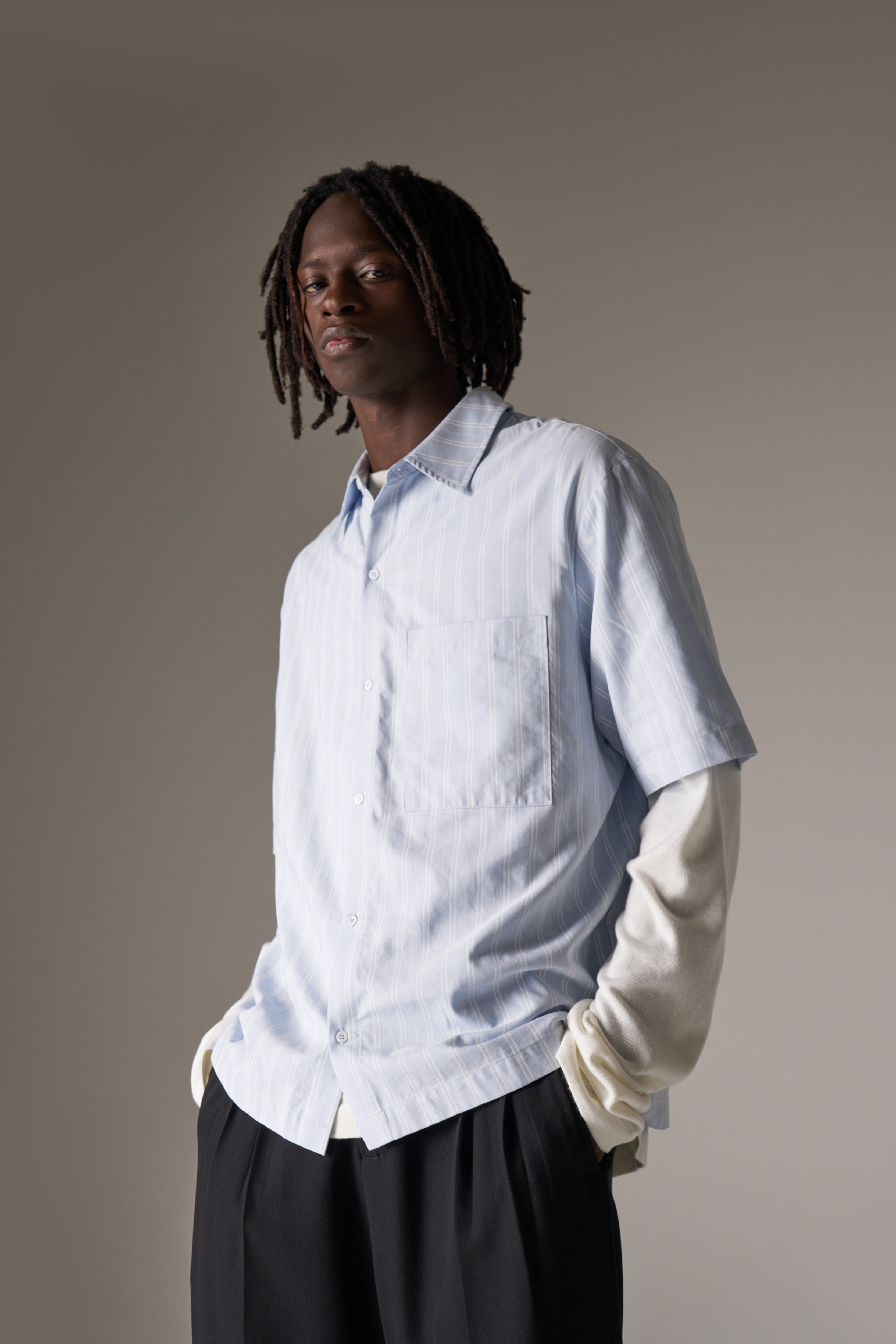 EMBLEM STRIPE SHIRT - BLUE