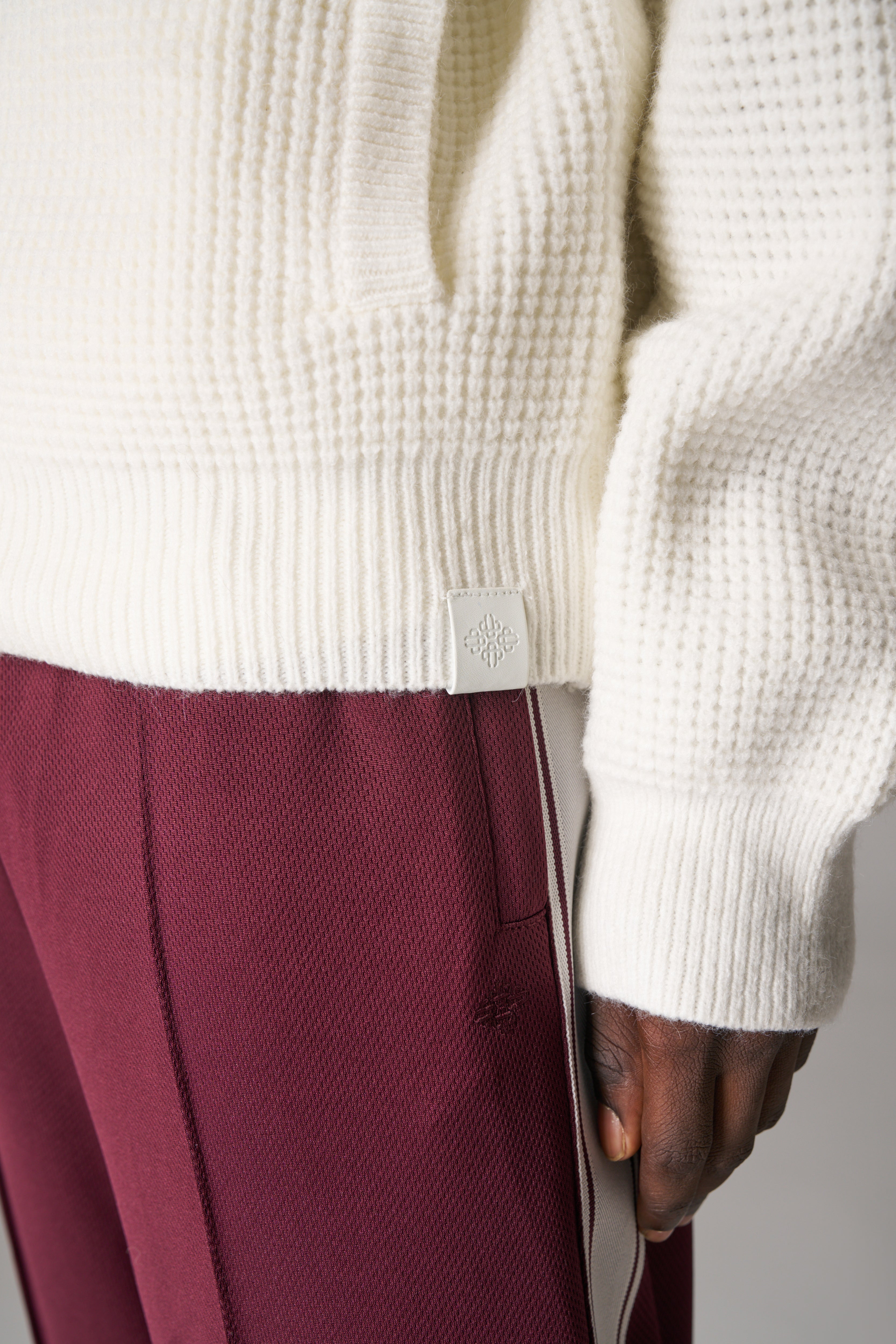 WAFFLE KNIT FUNNEL NECK ZIP THROUGH - WHITE