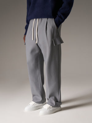 PLEATED WIDE LEG WOOL BLEND TROUSERS - GREY