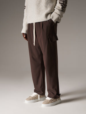 PLEATED WIDE LEG TROUSER - CHOCOLATE