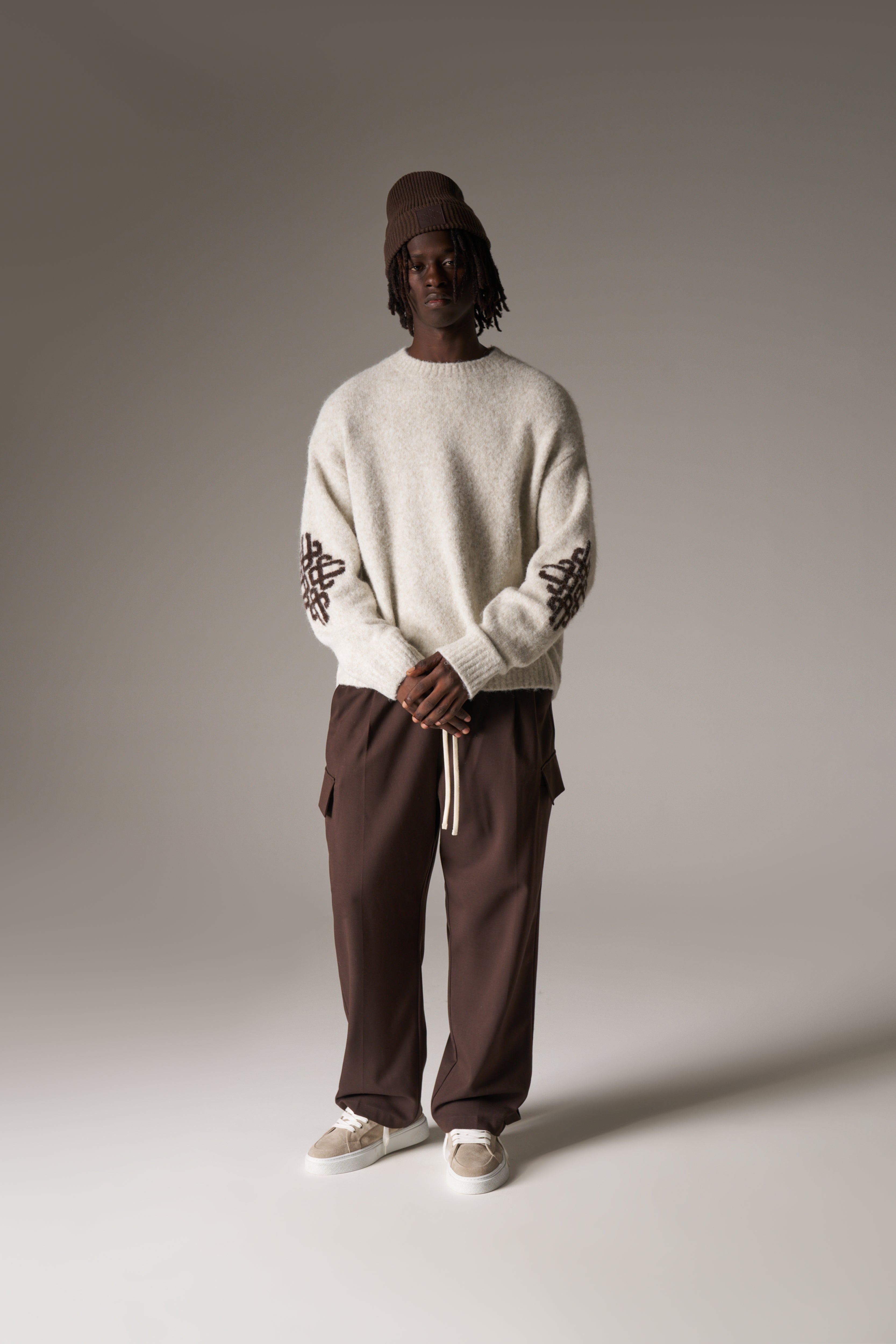 PLEATED WIDE LEG TROUSER - CHOCOLATE