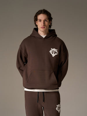 HEAVYWEIGHT MONOGRAM APPLIQUE EMBLEM HOODIE - BROWN