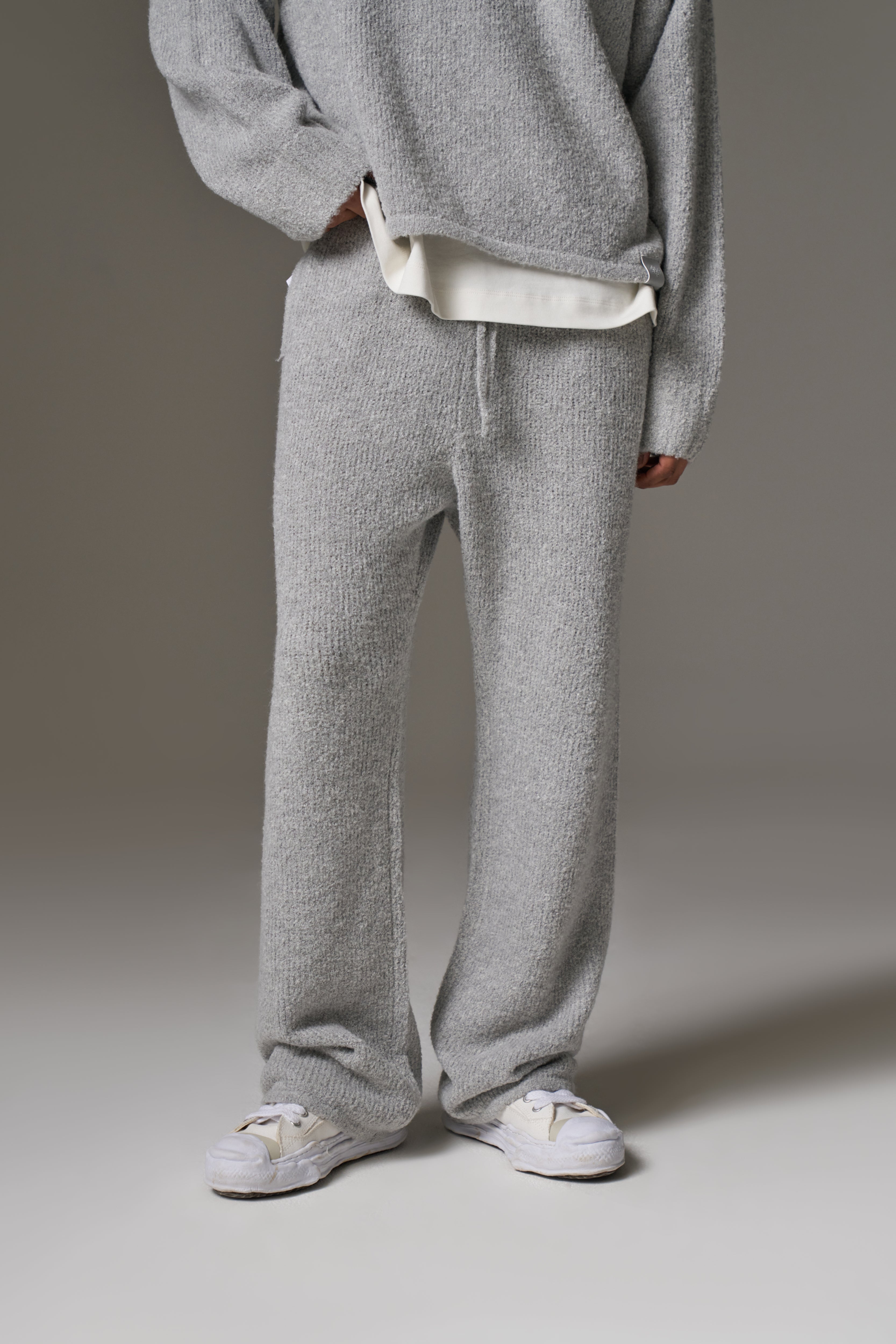 BOUCLE KNIT PANTS - GREY MARL