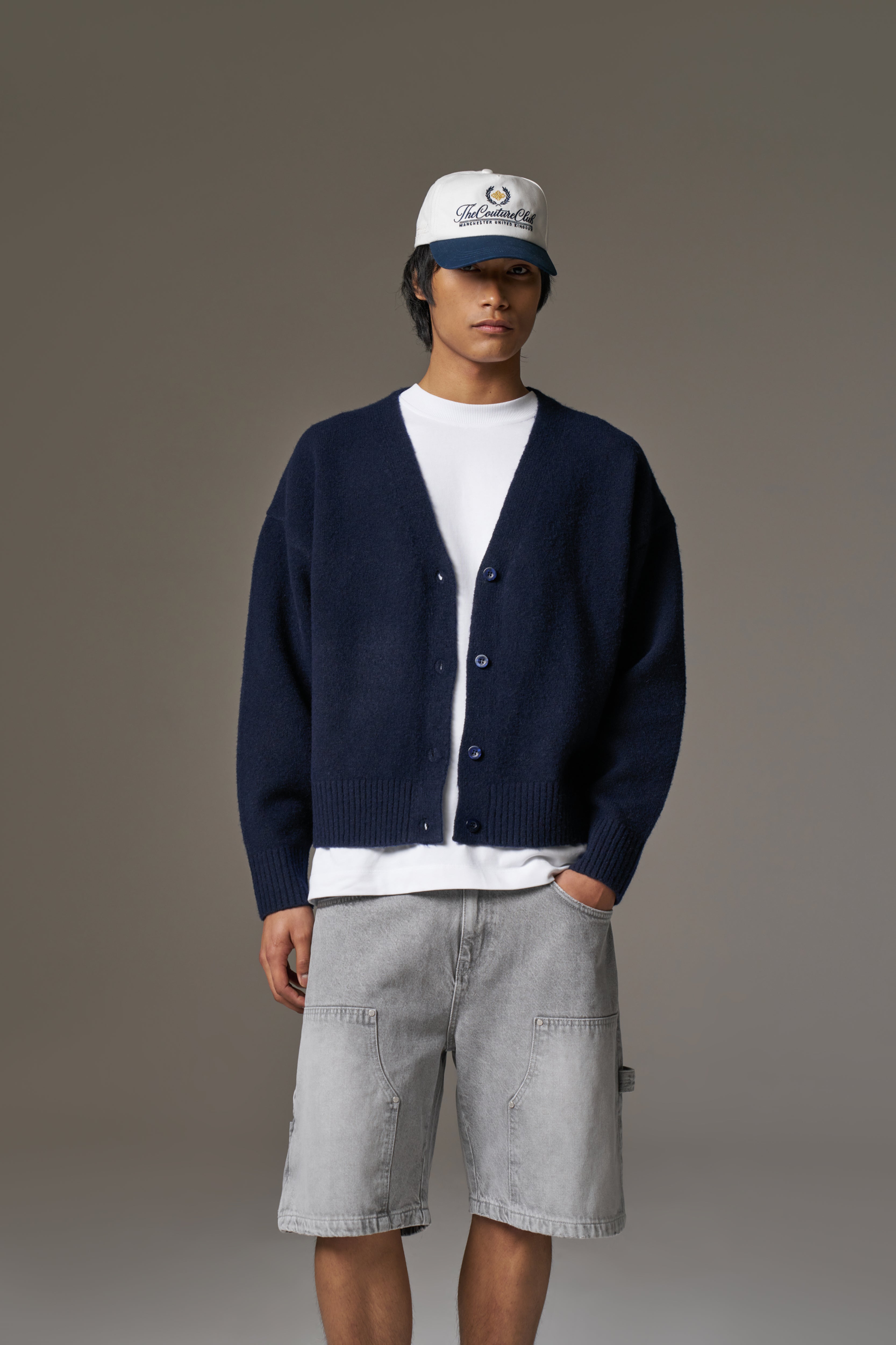COPYRIGHT BRUSHED KNIT CARDIGAN - NAVY