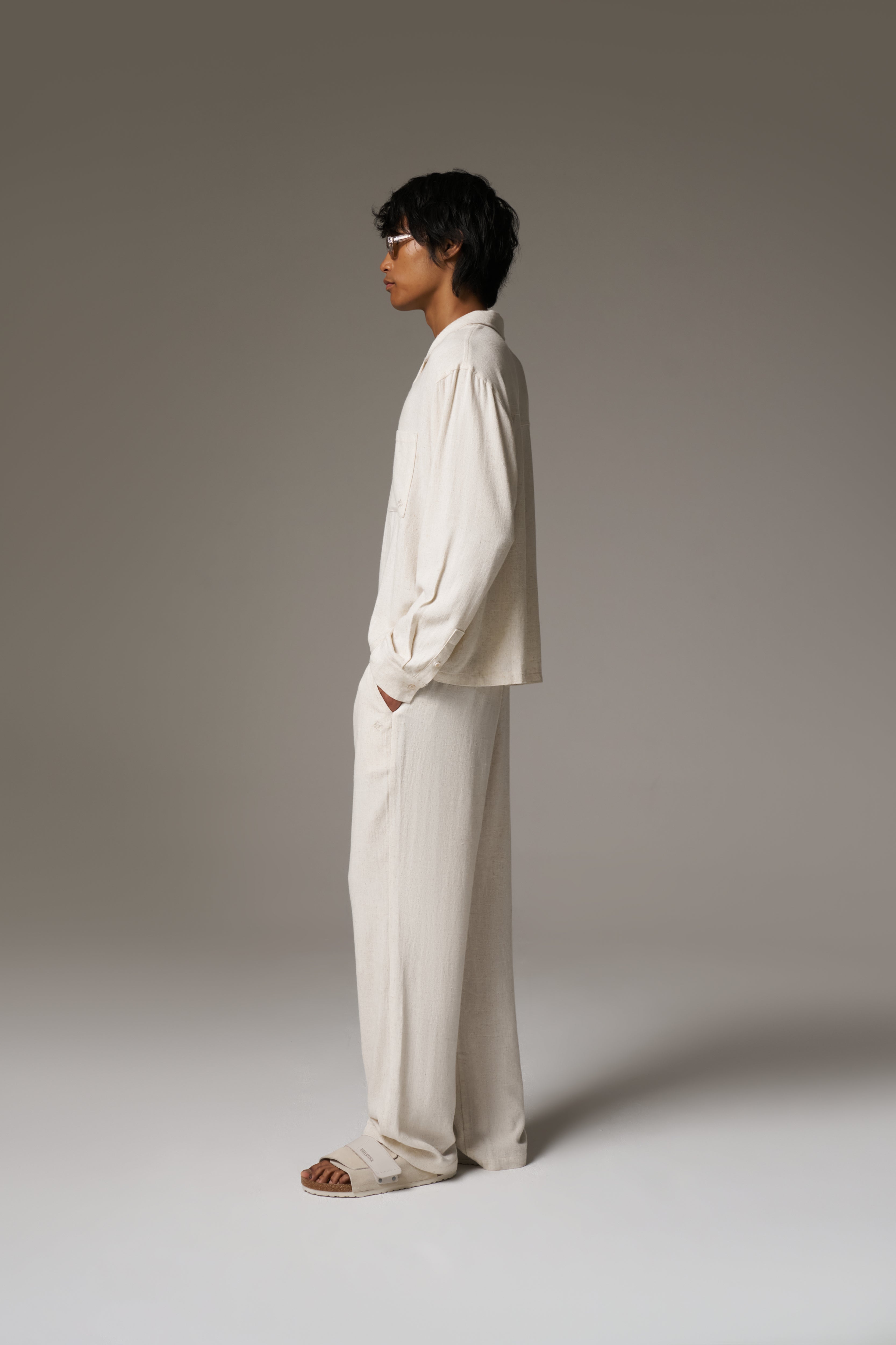 TEXTURED WOVEN TROUSERS - BEIGE
