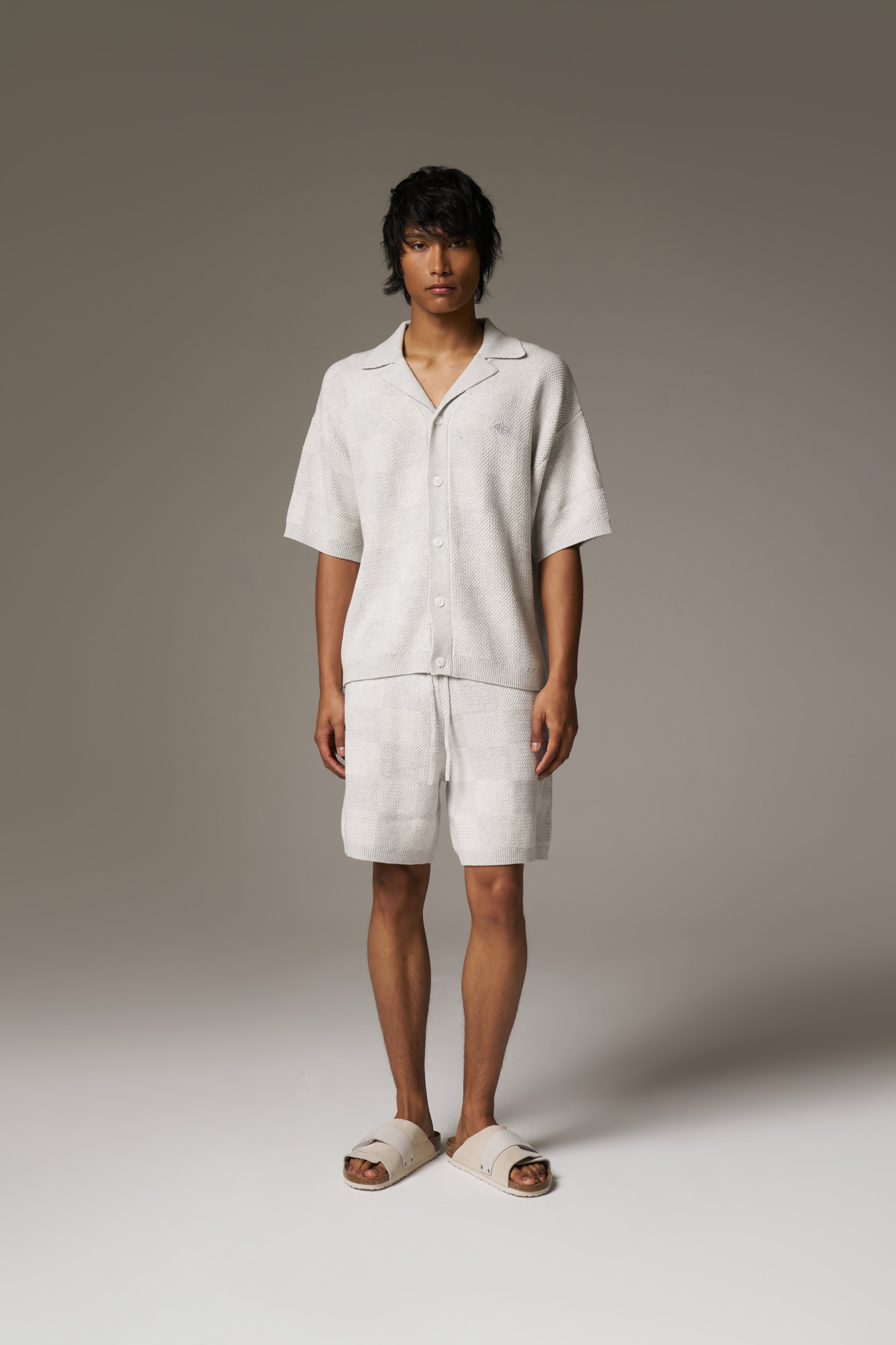 KNITTED CHECKERBOARD SHIRT - GREY