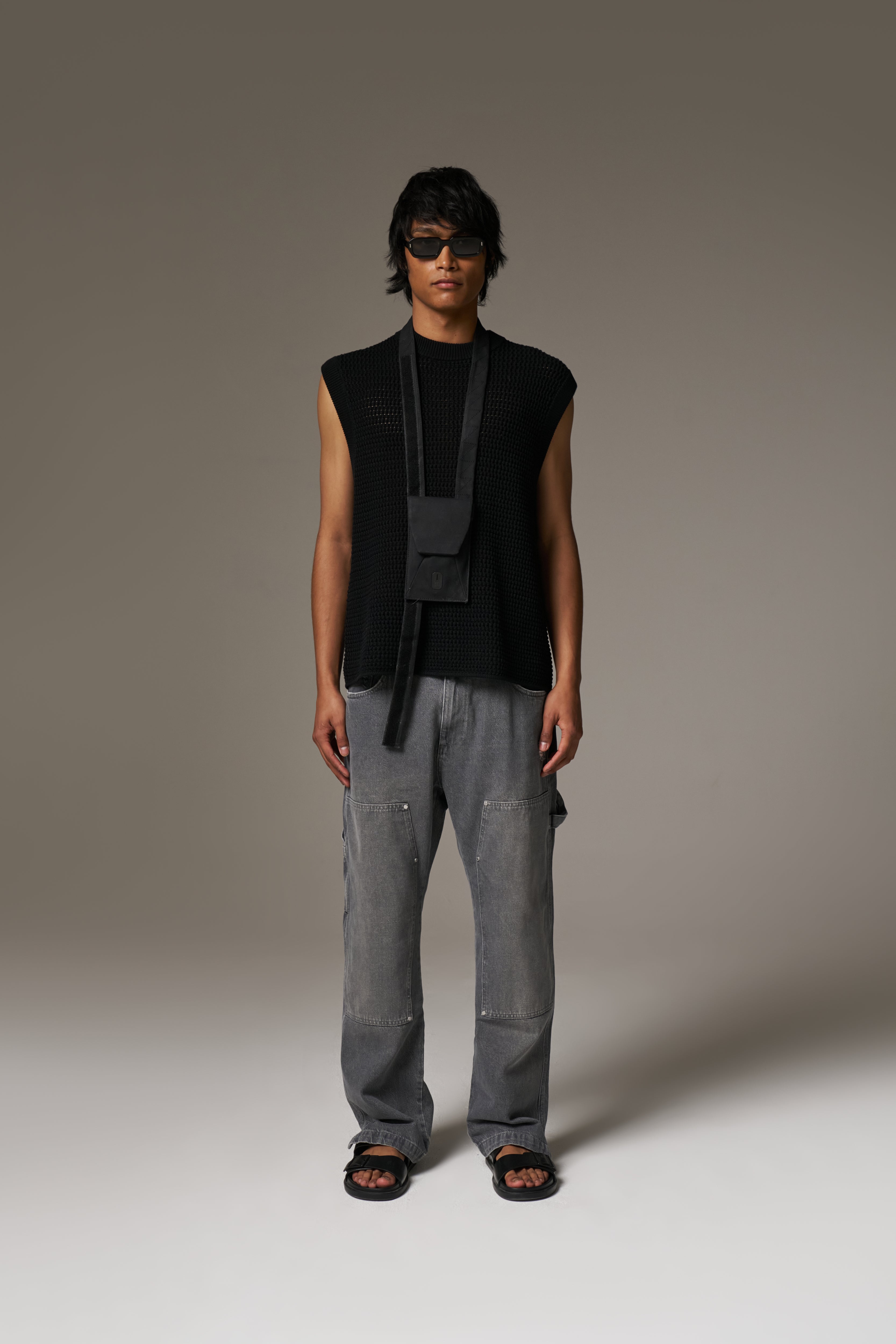 DENIM RIVET DETAIL CARPENTER JEANS - GREY WASH