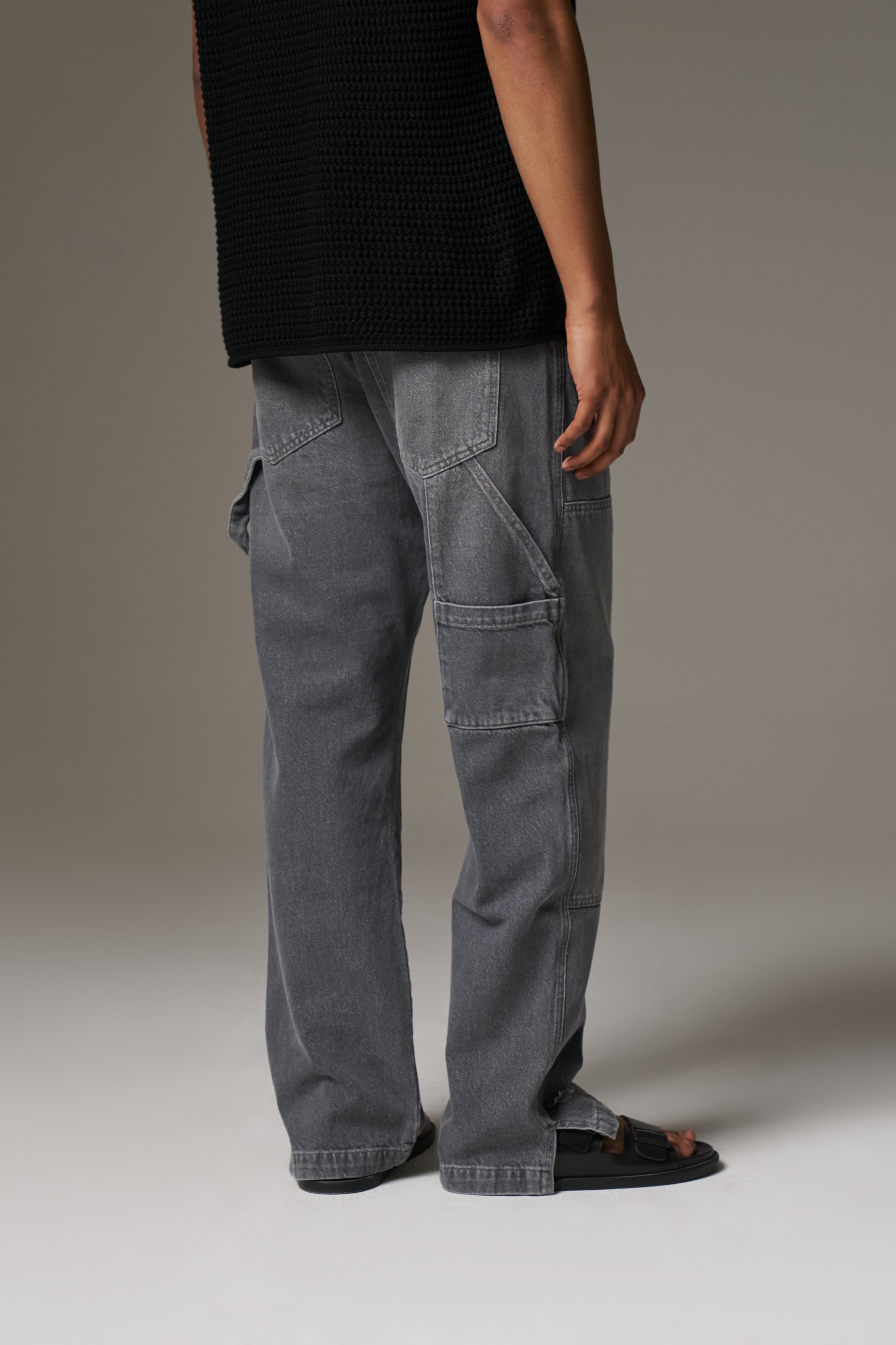 DENIM RIVET DETAIL CARPENTER JEANS - GREY WASH
