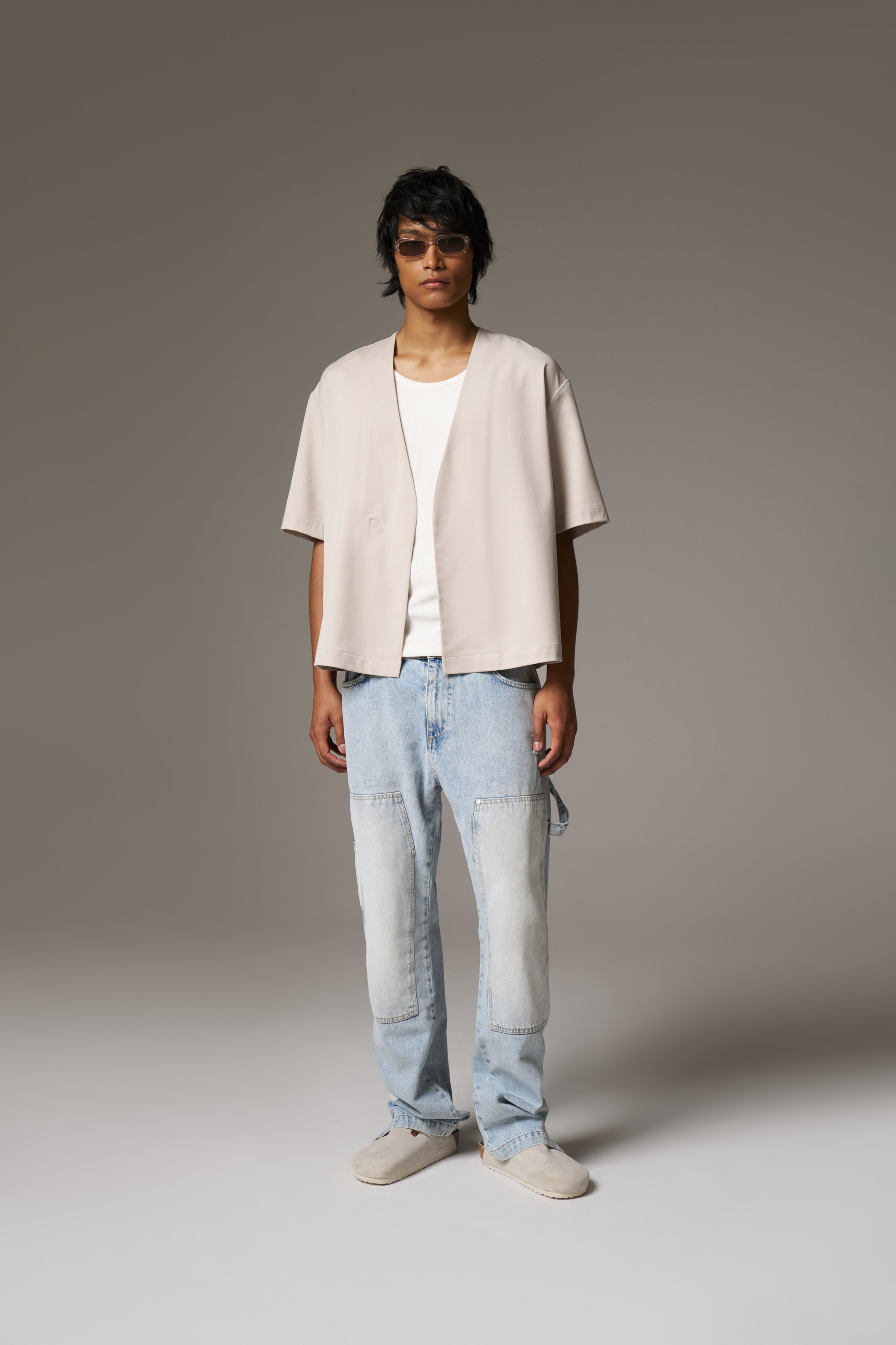 DENIM RIVET DETAIL CARPENTER JEANS - BLUE WASH
