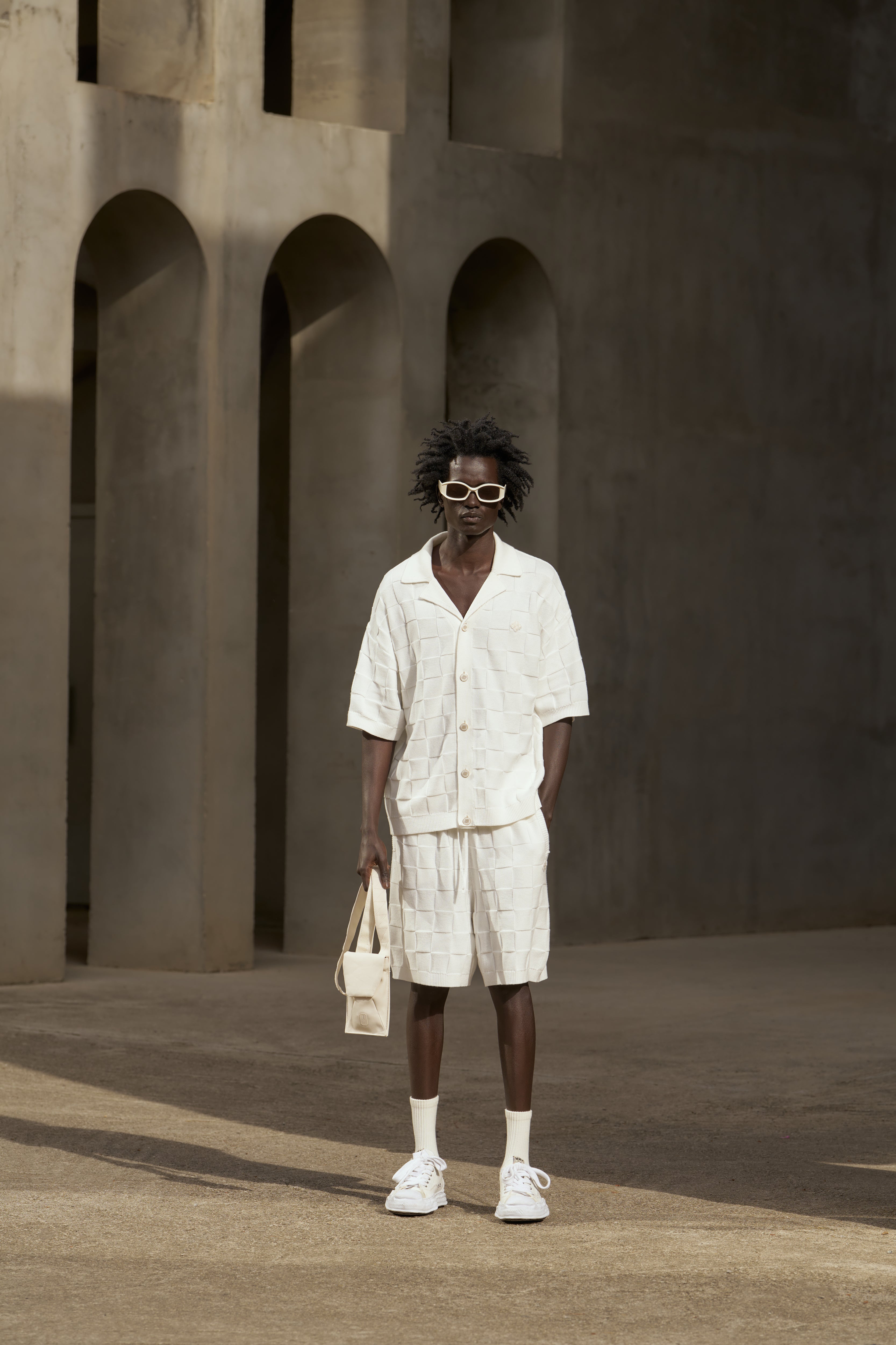 CHECKERBOARD KNITTED SHIRT - OFF WHITE