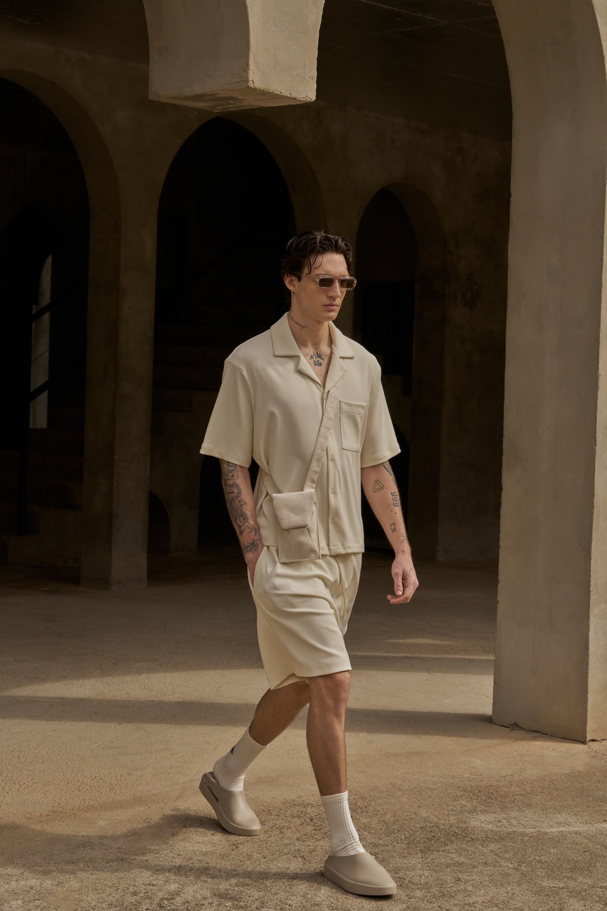 RIB BUTTON THROUGH SHIRT - OFF WHITE
