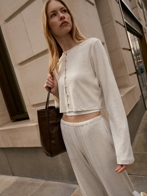 RIBBED BUTTON THROUGH TOP - GREY