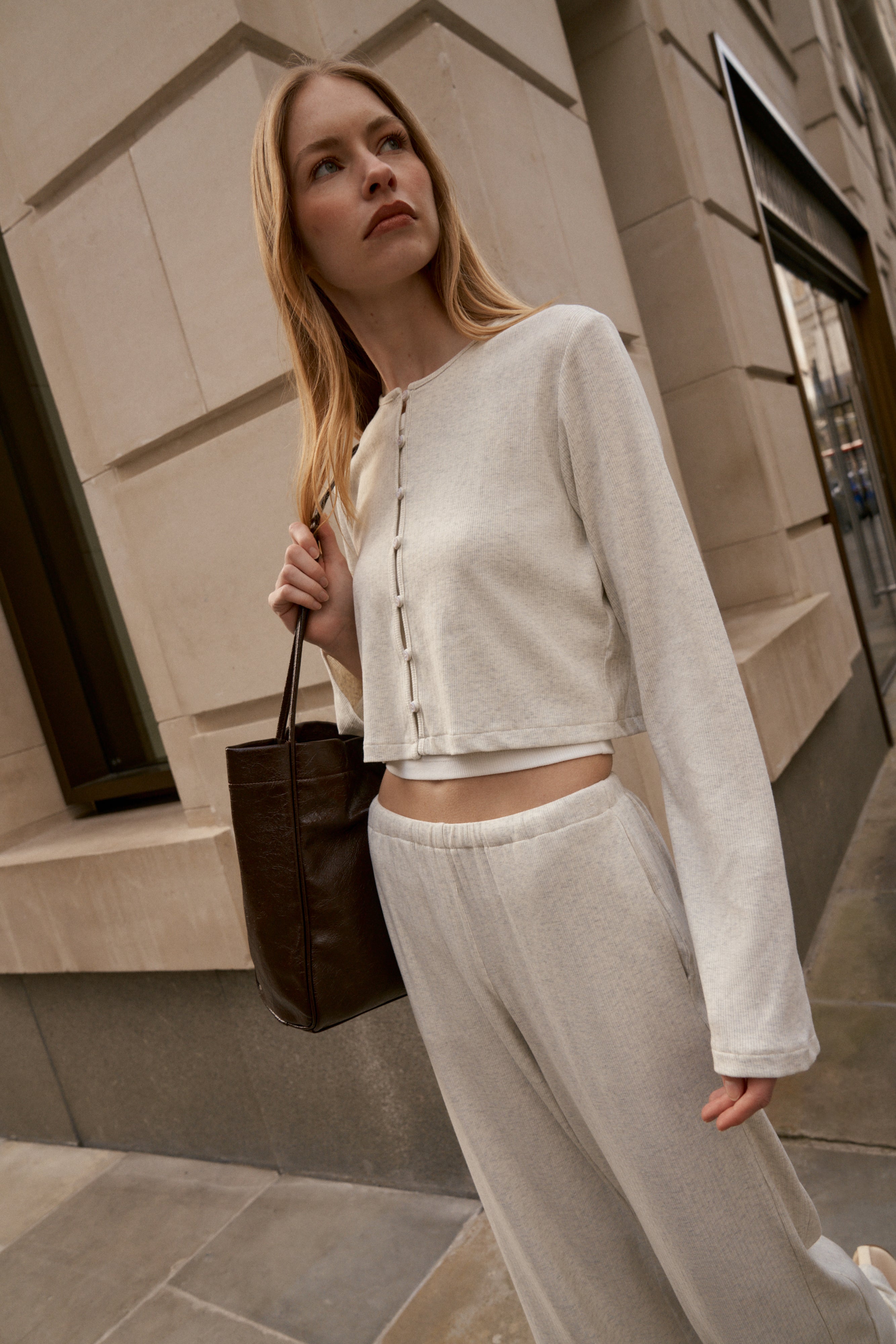 RIBBED BUTTON THROUGH TOP - GREY