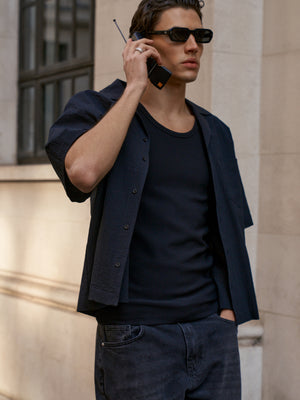 TEXTURED REVERE SHIRT - BLACK