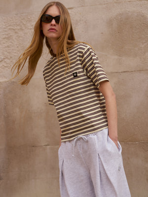 STRIPE POCKET SHORT SLEEVE T-SHIRT - BROWN