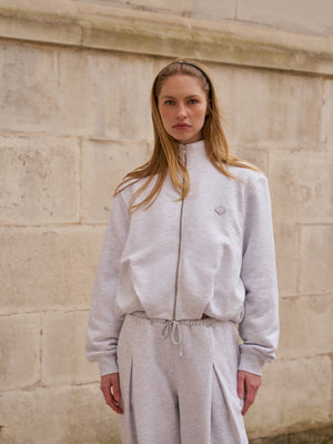 FUNNEL NECK BALLOON HEM ZIP THROUGH - GREY MARL