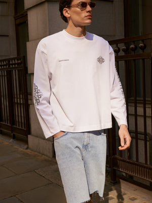 VINTAGE COPYRIGHT PRINT WASHED LONG SLEEVE T-SHIRT - WHITE CHARCOAL