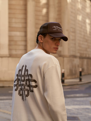 VINTAGE PRINT WAFFLE LONG SLEEVE T-SHIRT - OFF WHITE