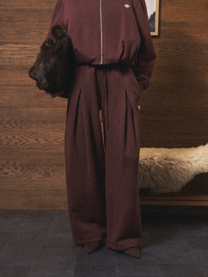 PLEAT DETAIL WIDE LEG JOGGERS - CHOCOLATE