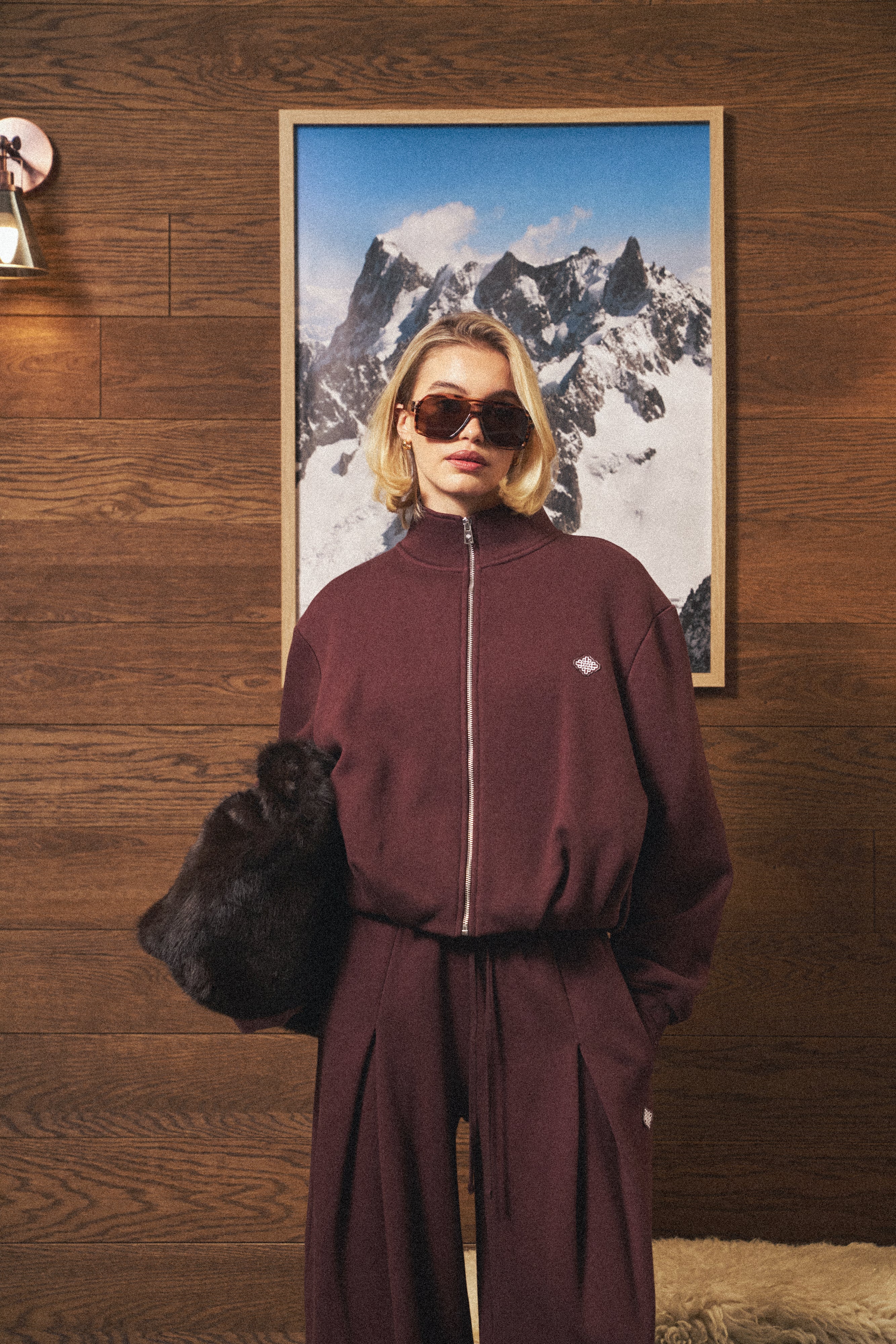 FUNNEL NECK BALLOON HEM ZIP THROUGH - CHOCOLATE