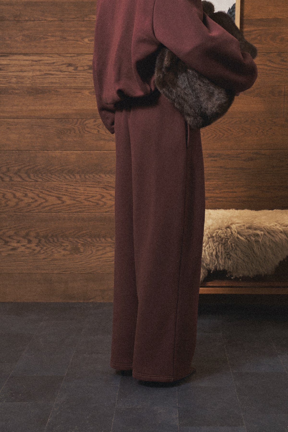 PLEAT DETAIL WIDE LEG JOGGERS - CHOCOLATE