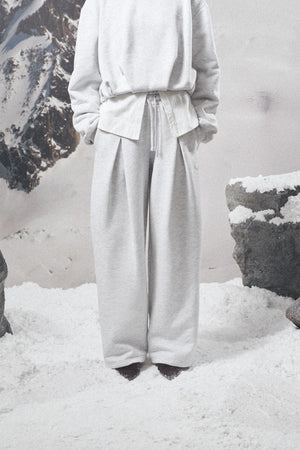 PLEAT DETAIL WIDE LEG JOGGERS - GREY MARL