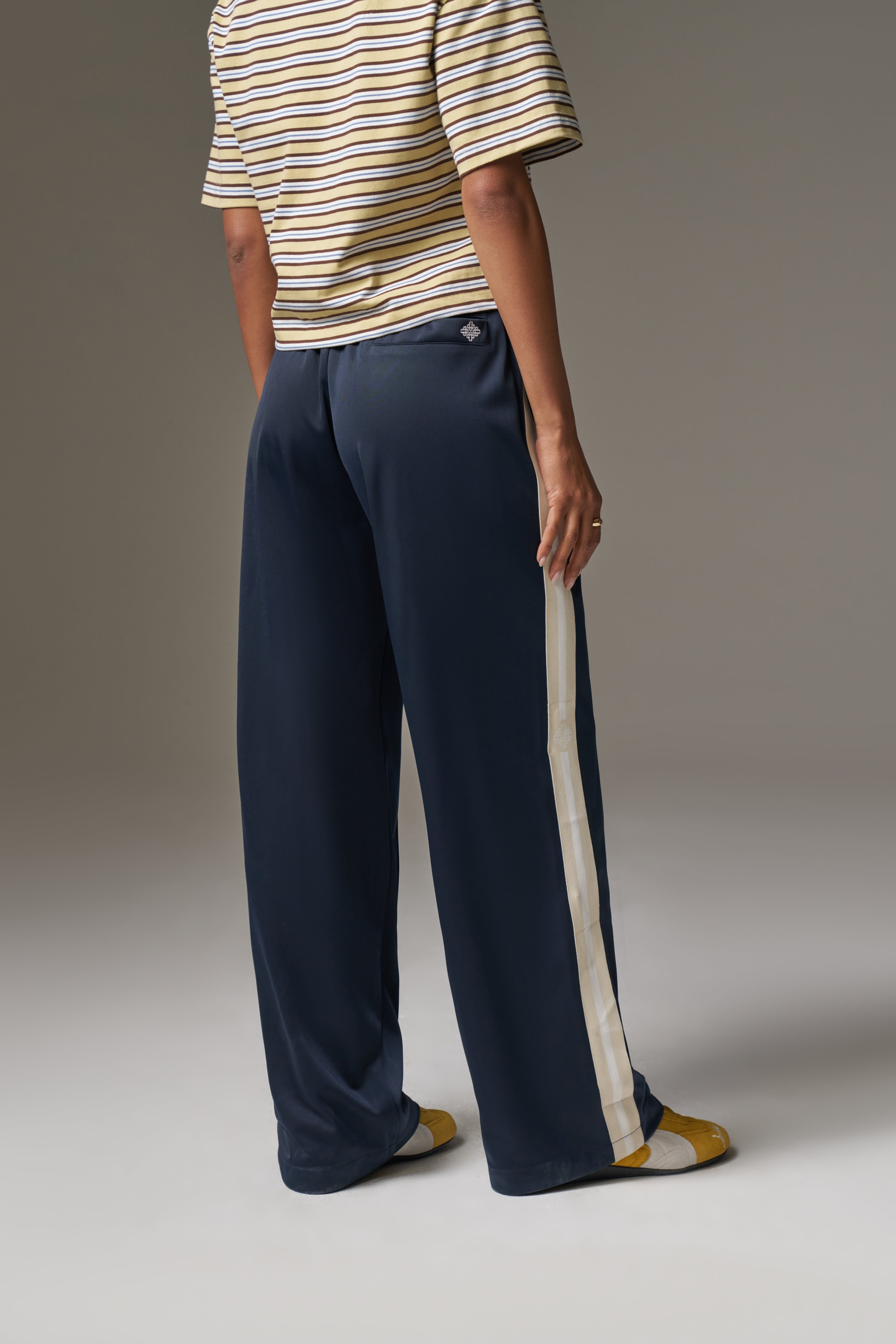 SIDE STRIPE WIDE LEG JOGGERS - NAVY
