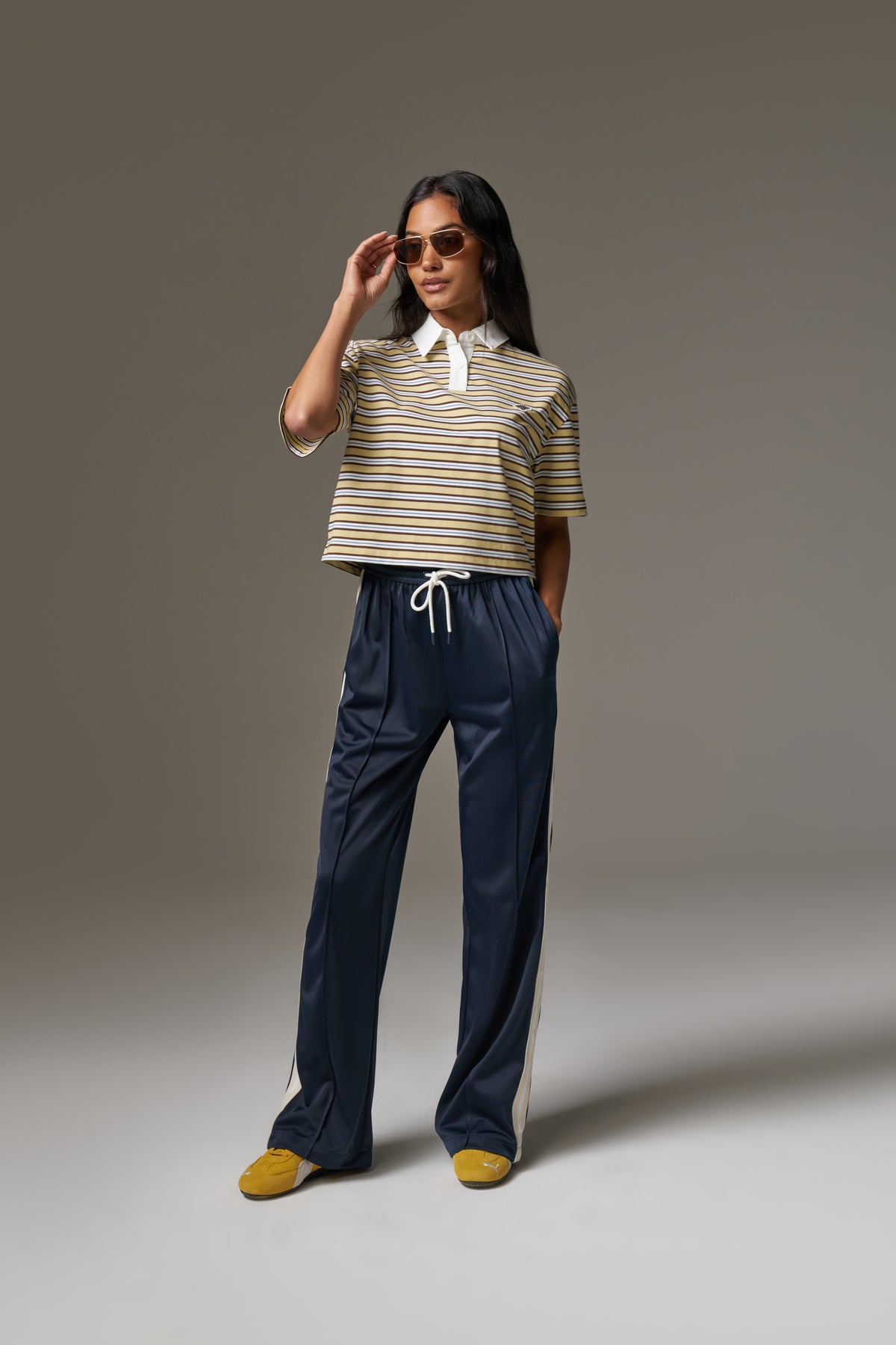 SIDE STRIPE WIDE LEG JOGGERS - NAVY