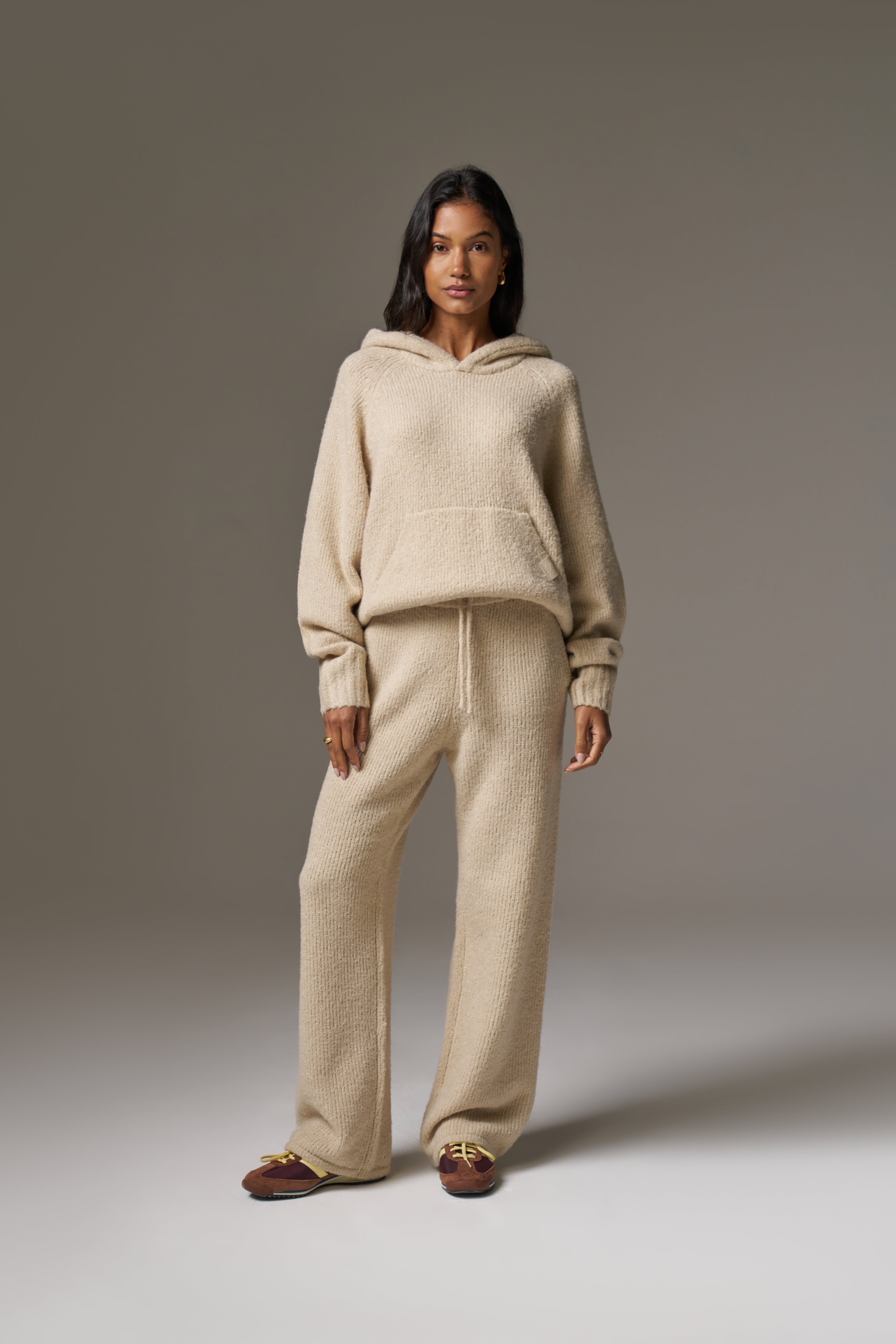 BOUCLE KNIT HOODIE - STONE